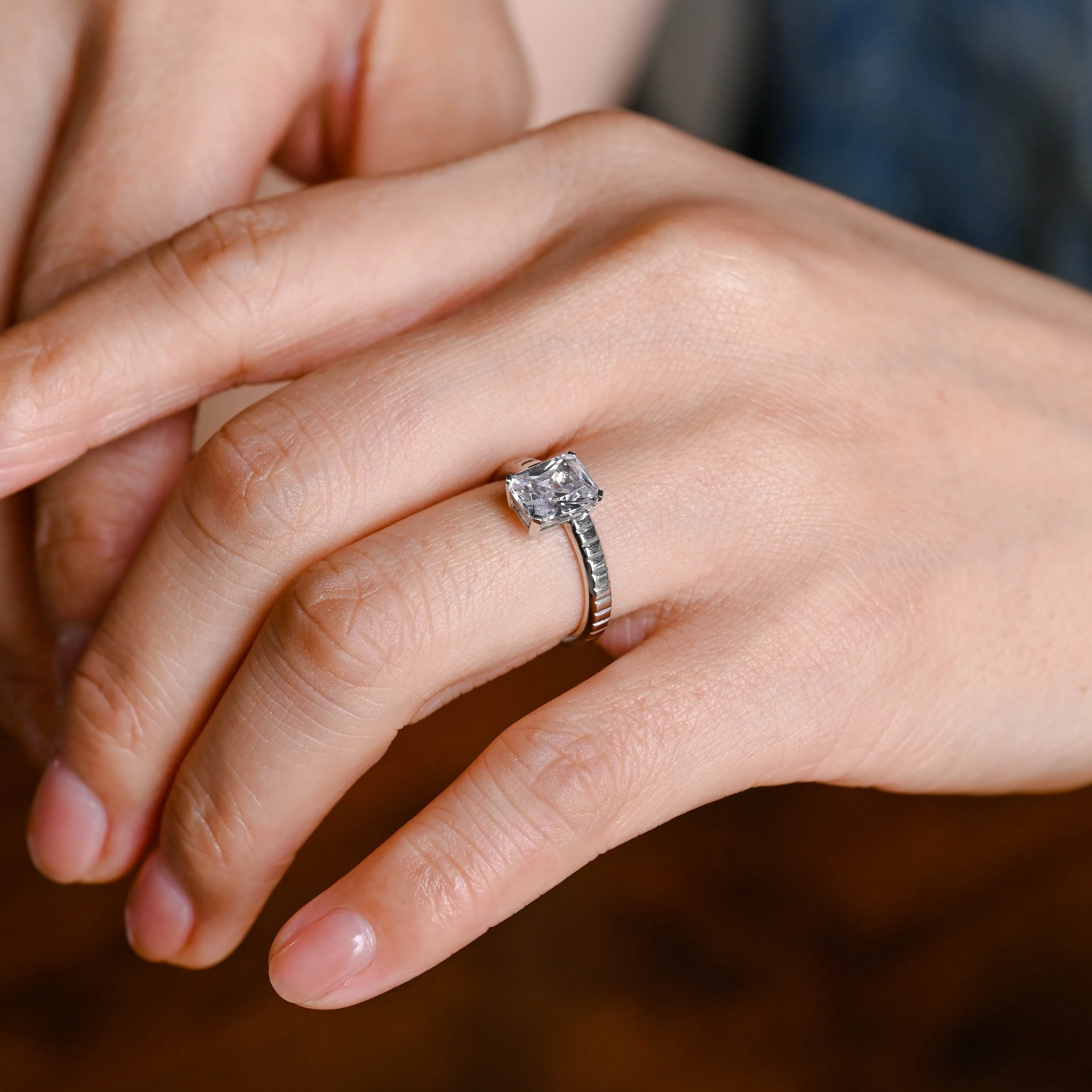 Solid Gold 2.5mm Width Radiant Cut Moissanite Engagement Ring, Solitaire Promise Ring, Proposal Ring, Gift for Women Wife sold by Causyou product image thumbnail 2