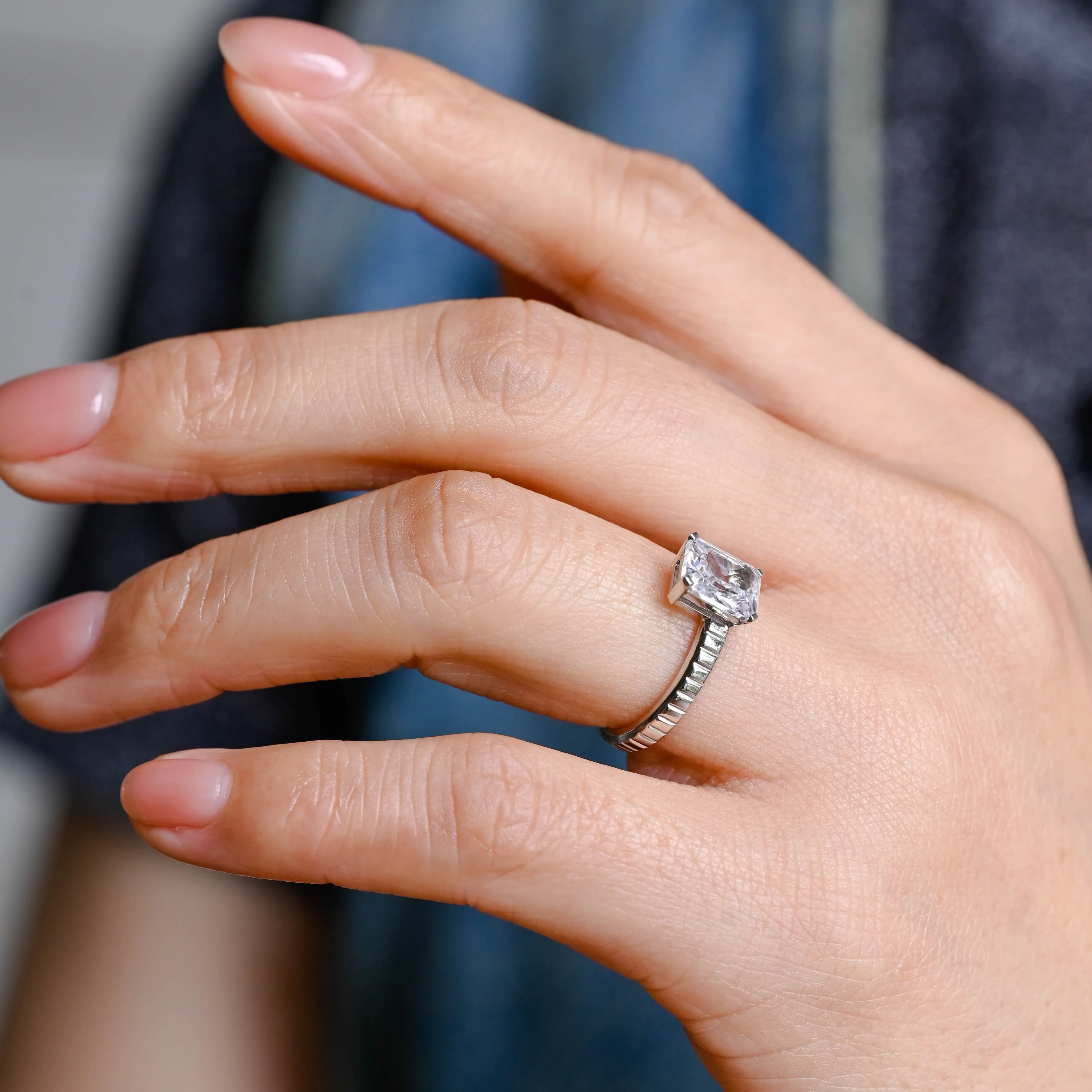 Solid Gold 2.5mm Width Radiant Cut Moissanite Engagement Ring, Solitaire Promise Ring, Proposal Ring, Gift for Women Wife sold by Causyou product image thumbnail 4