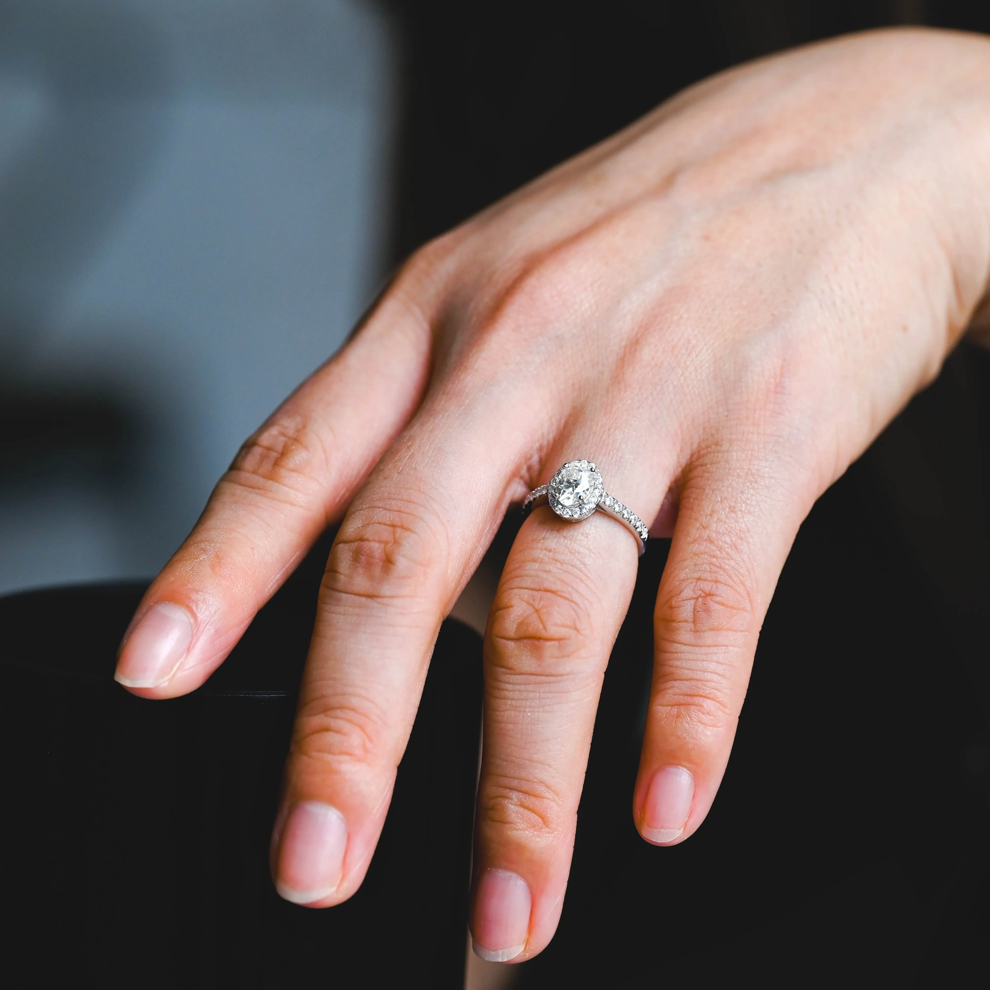 Solid Gold Halo Oval Cut Moissanite Engagement Ring sold by Causyou product image thumbnail 4