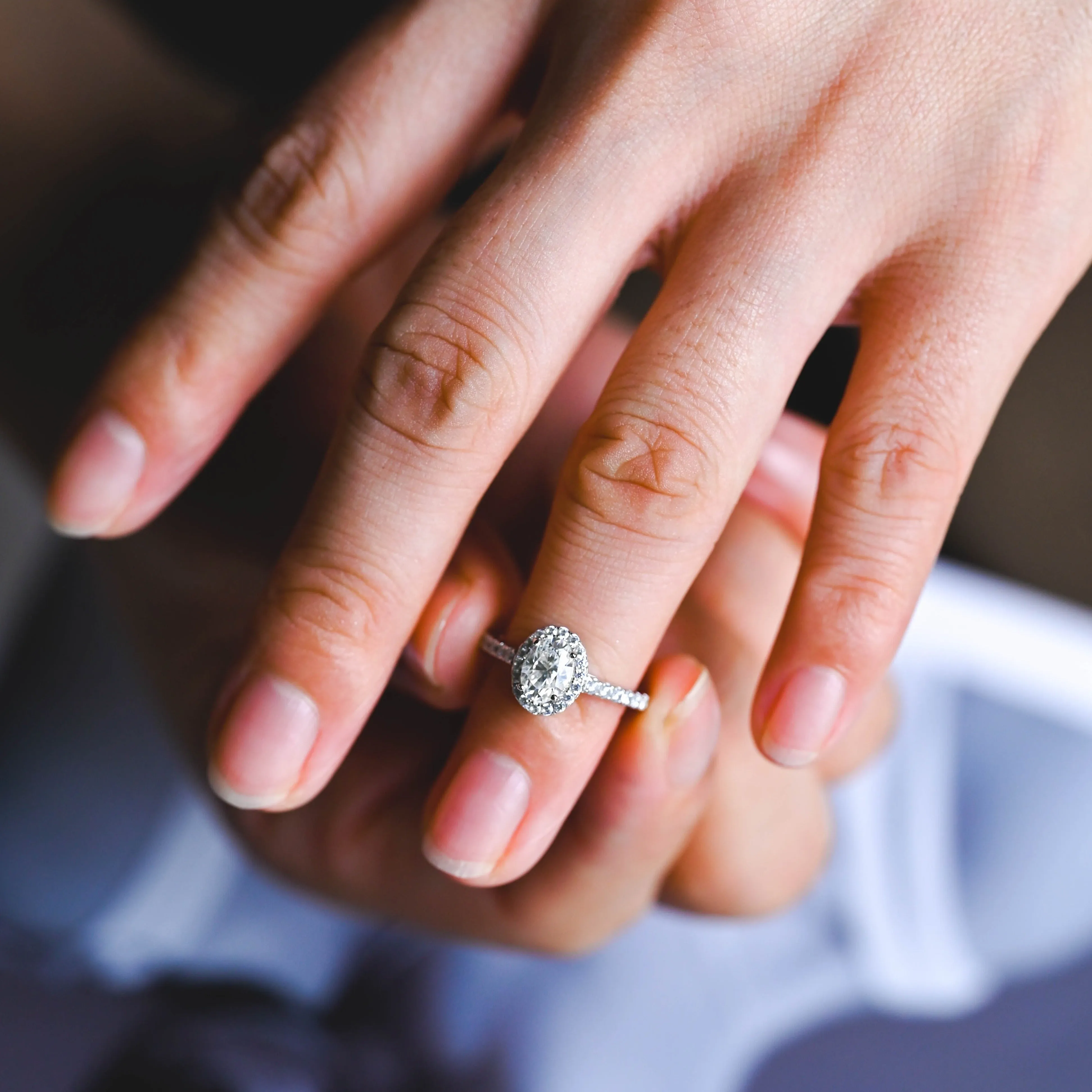 Solid Gold Halo Oval Cut Moissanite Engagement Ring sold by Causyou product image thumbnail 2