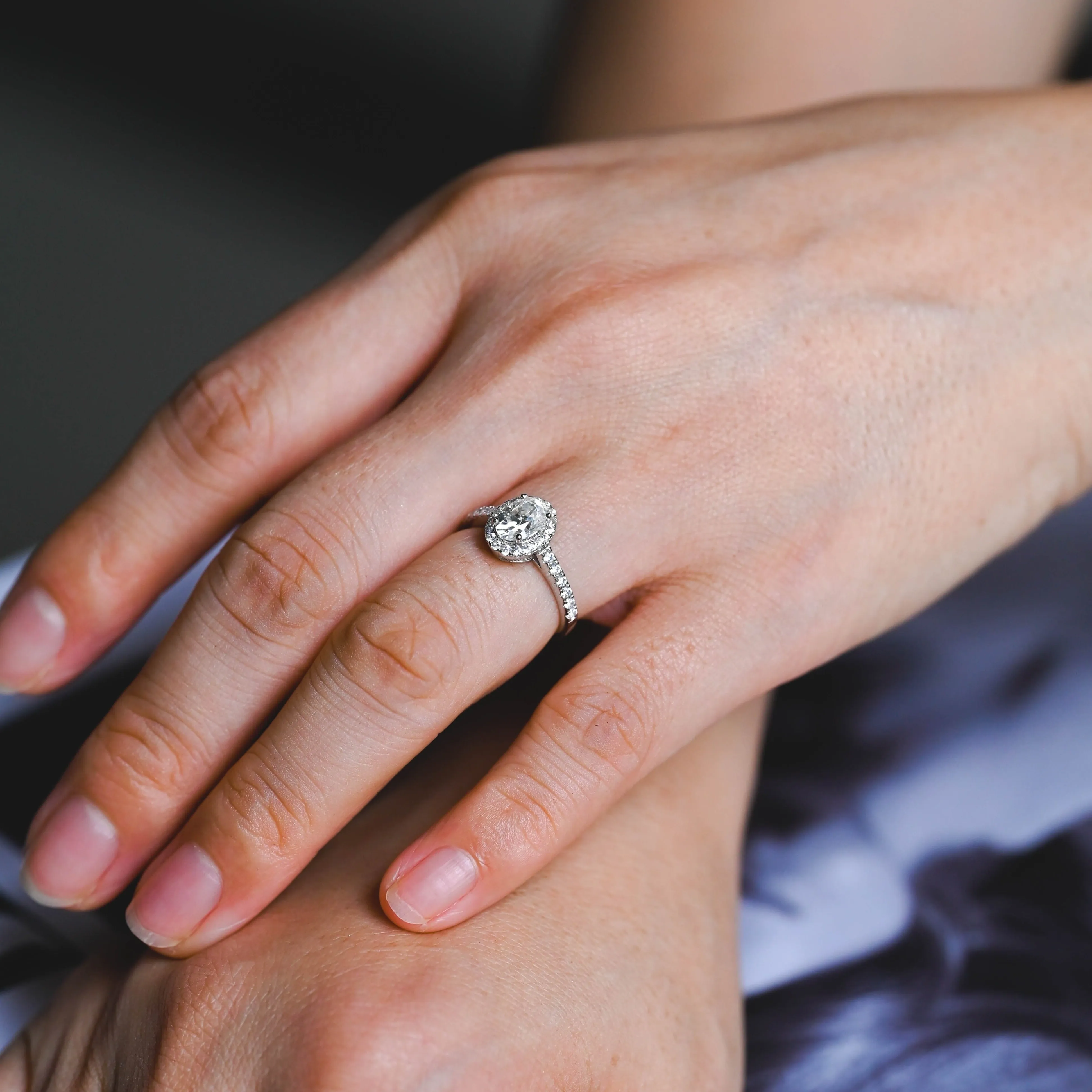 Solid Gold Halo Oval Cut Moissanite Engagement Ring sold by Causyou product image thumbnail 3