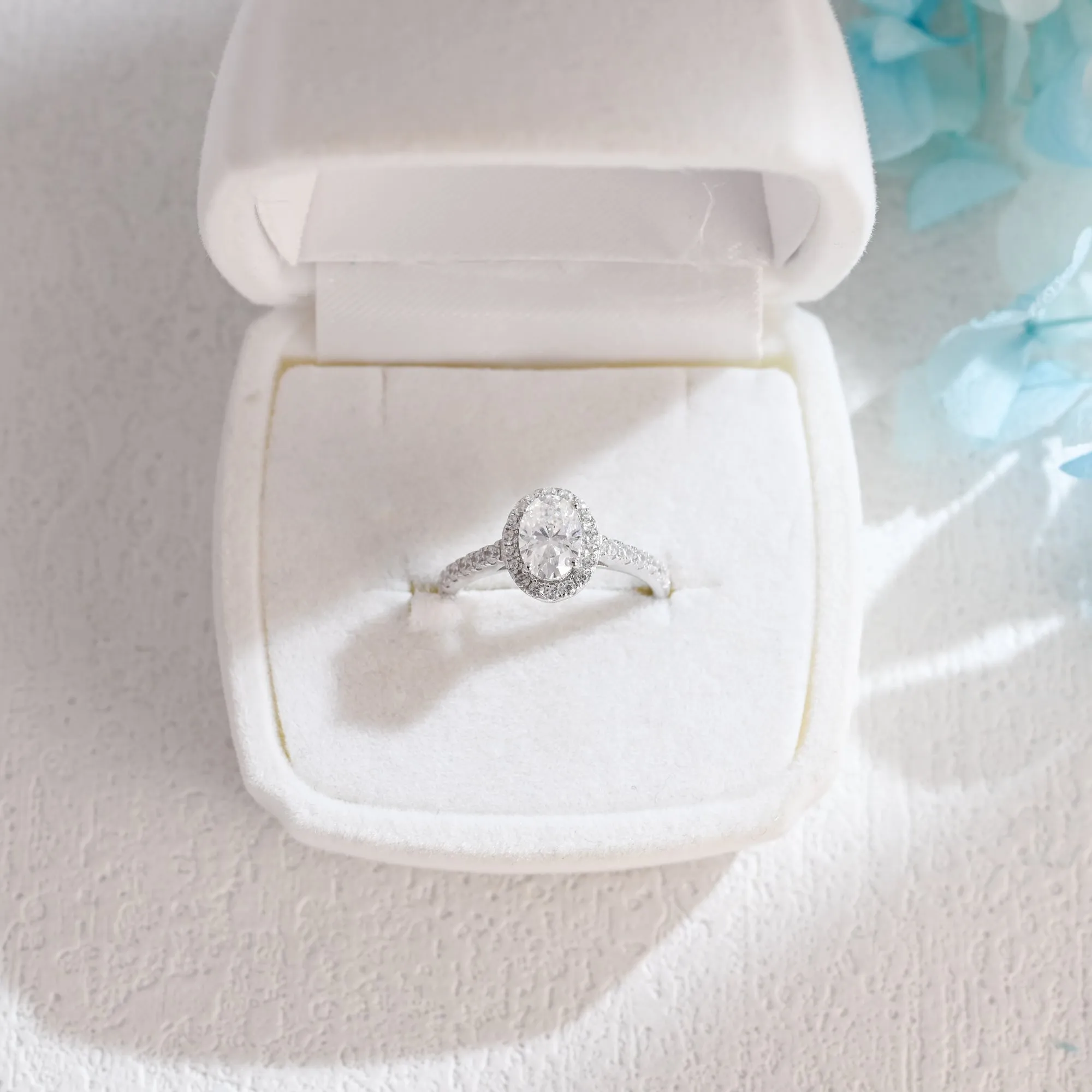 Solid Gold Halo Oval Cut Moissanite Engagement Ring sold by Causyou product image thumbnail 5