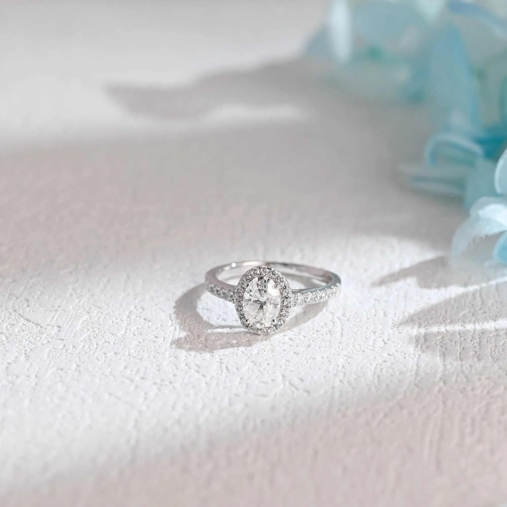 Solid Gold Halo Oval Cut Moissanite Engagement Ring sold by Causyou