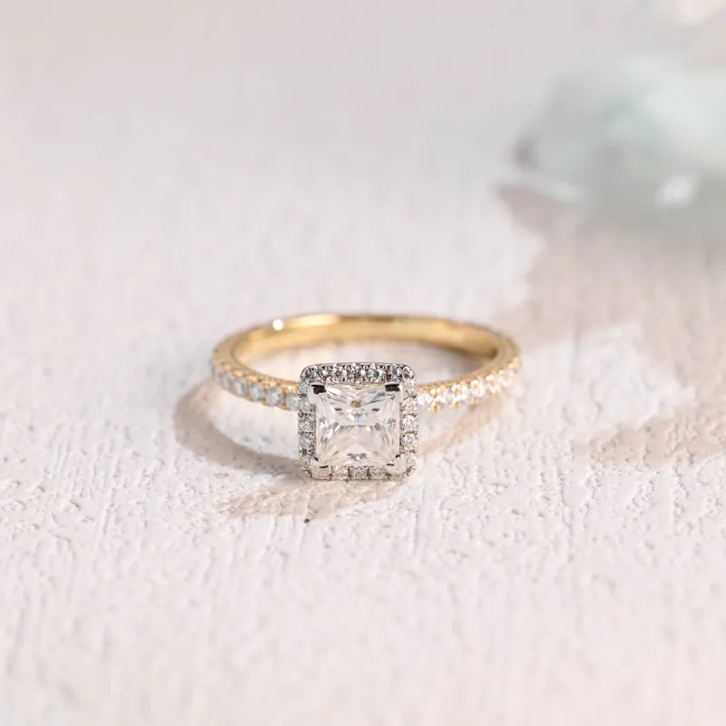 Solid Gold Halo Princess Cut Moissanite Engagement Ring sold by Causyou