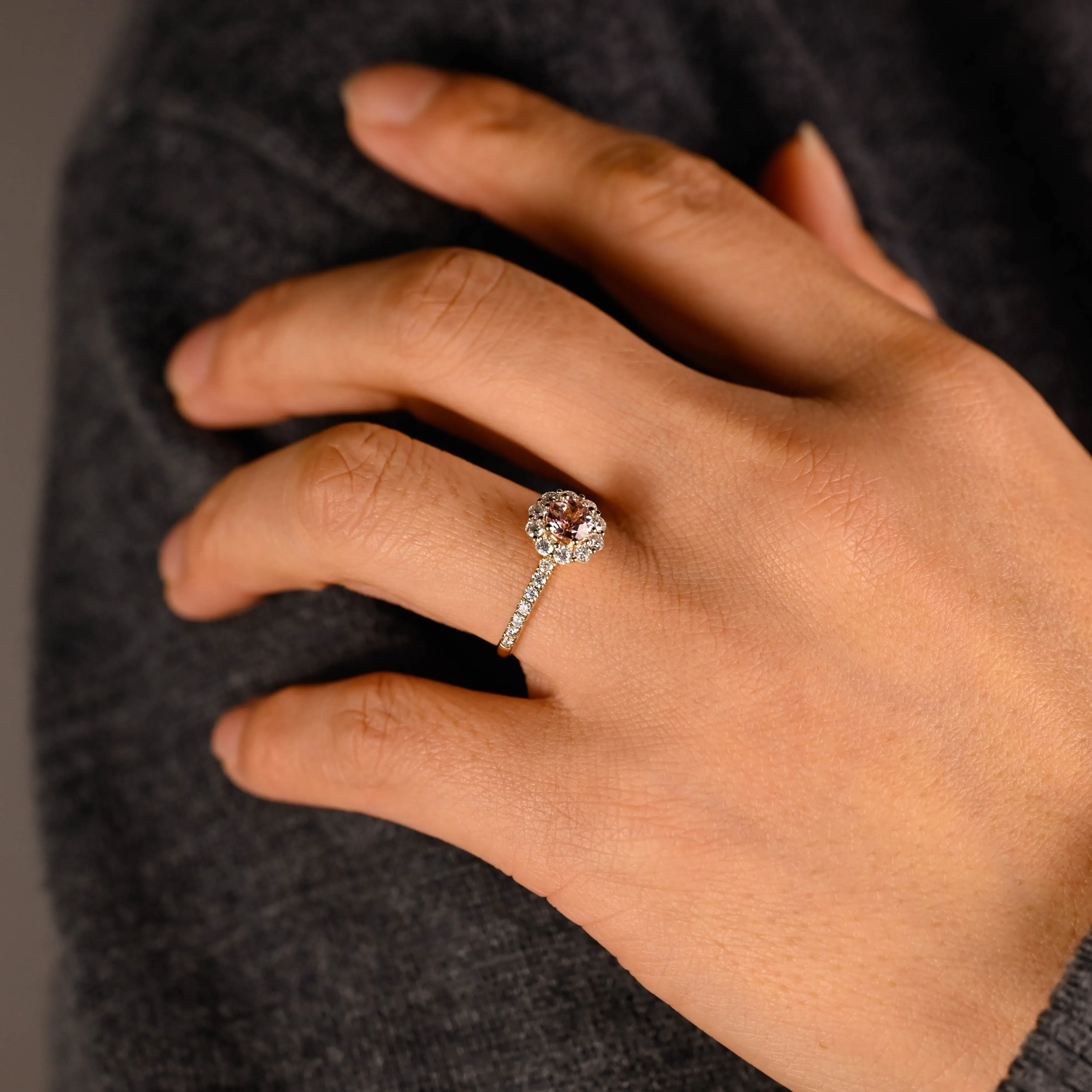 CausYou Solid Gold Floral Round Cut Lab Grown Pink Sapphire Ring, Half Eternity Moissanite Wedding Ring Birthstone Ring for Women sold by Causyou product image thumbnail 2