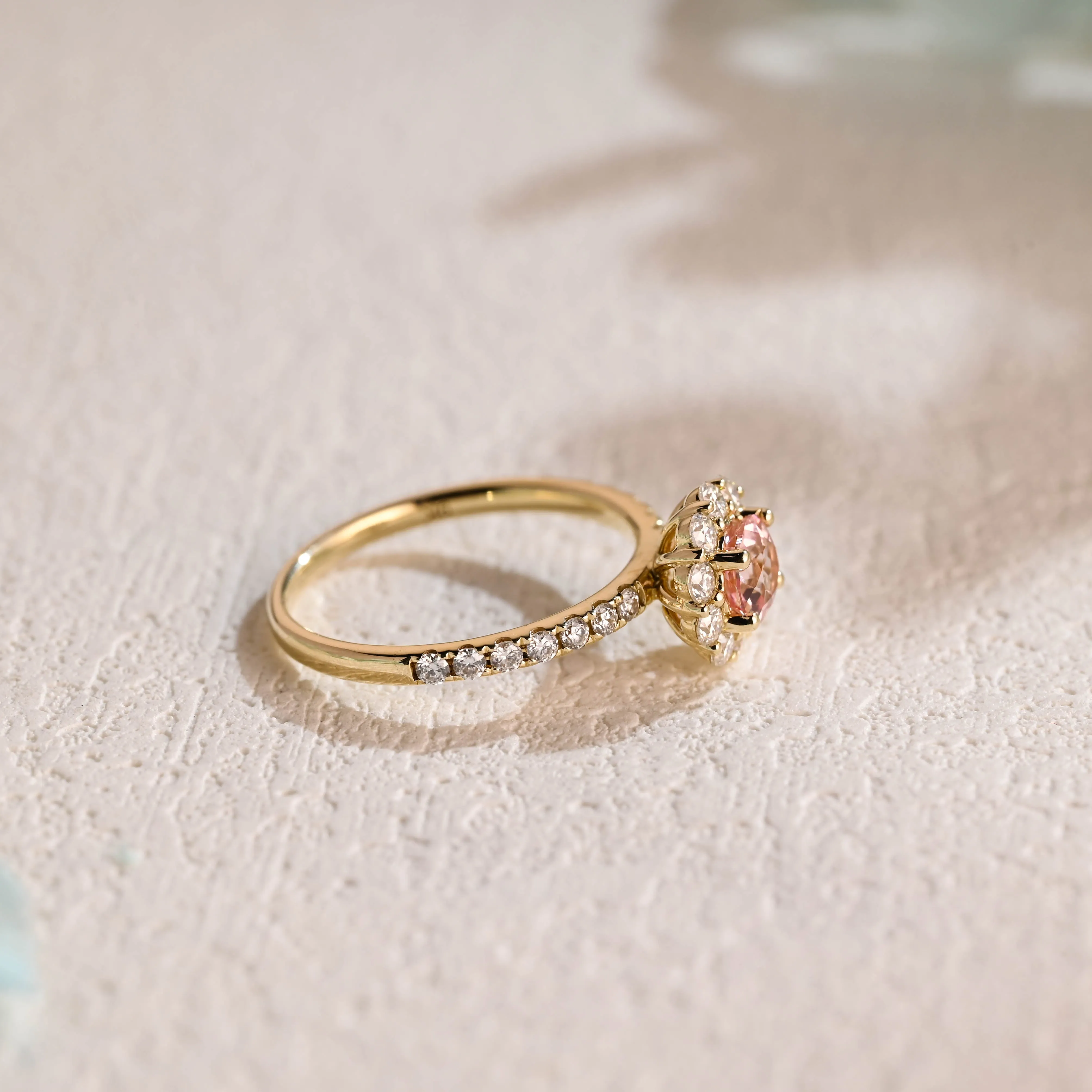 CausYou Solid Gold Floral Round Cut Lab Grown Pink Sapphire Ring, Half Eternity Moissanite Wedding Ring Birthstone Ring for Women sold by Causyou product image thumbnail 5