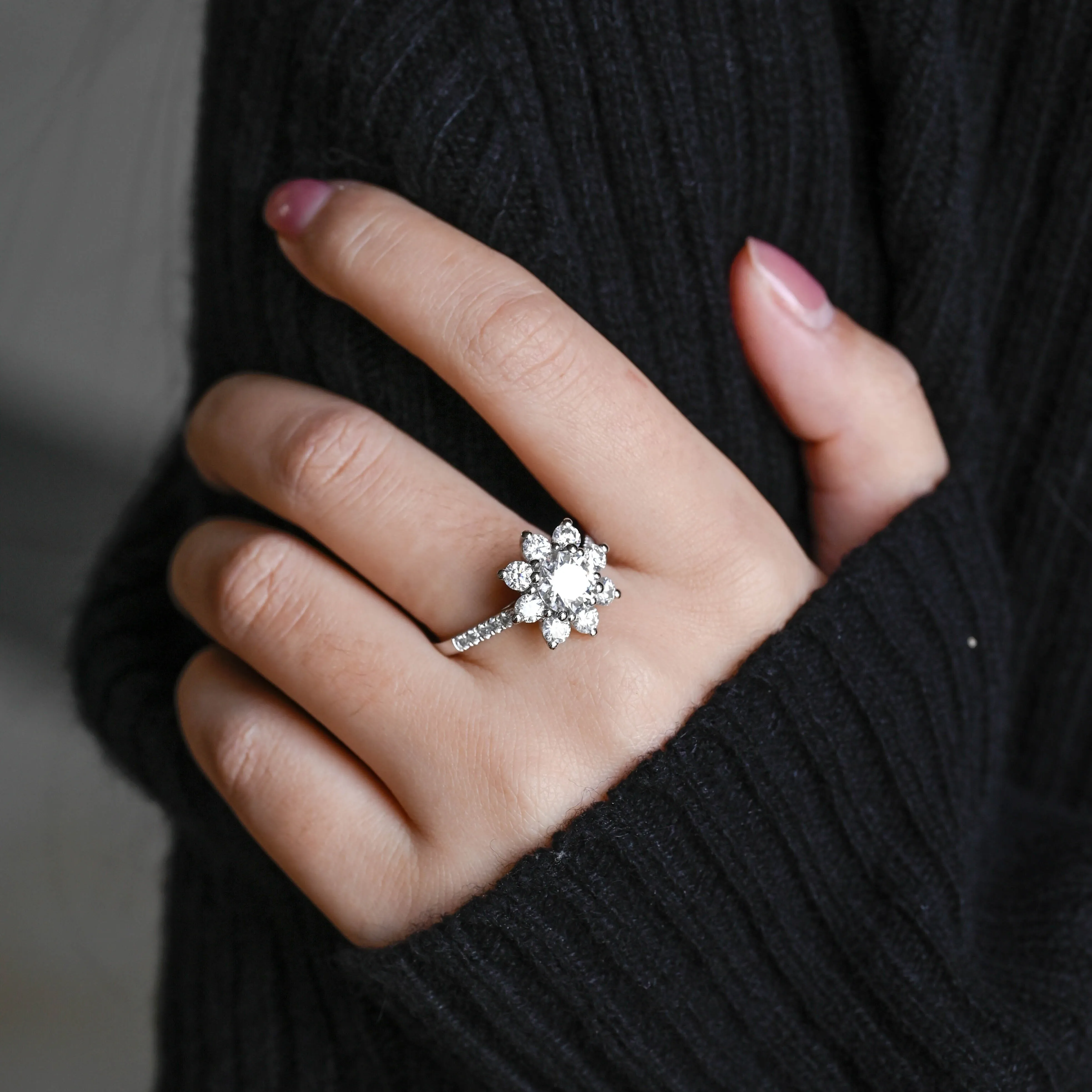Solid Gold Round Cut Moissanite Engagement Ring, Snowflake Ring sold by Causyou product image thumbnail 3