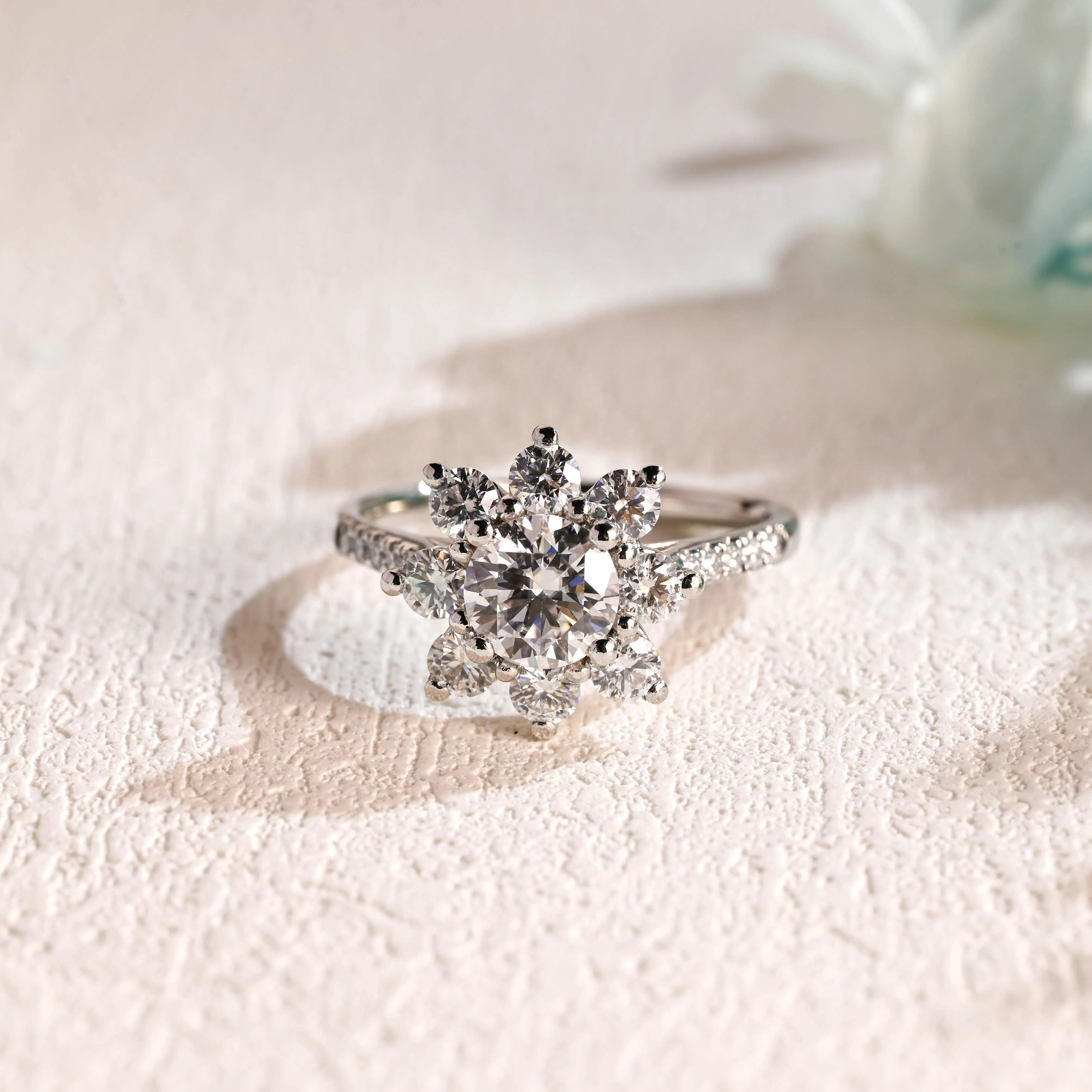 Solid Gold Round Cut Moissanite Engagement Ring, Snowflake Ring sold by Causyou