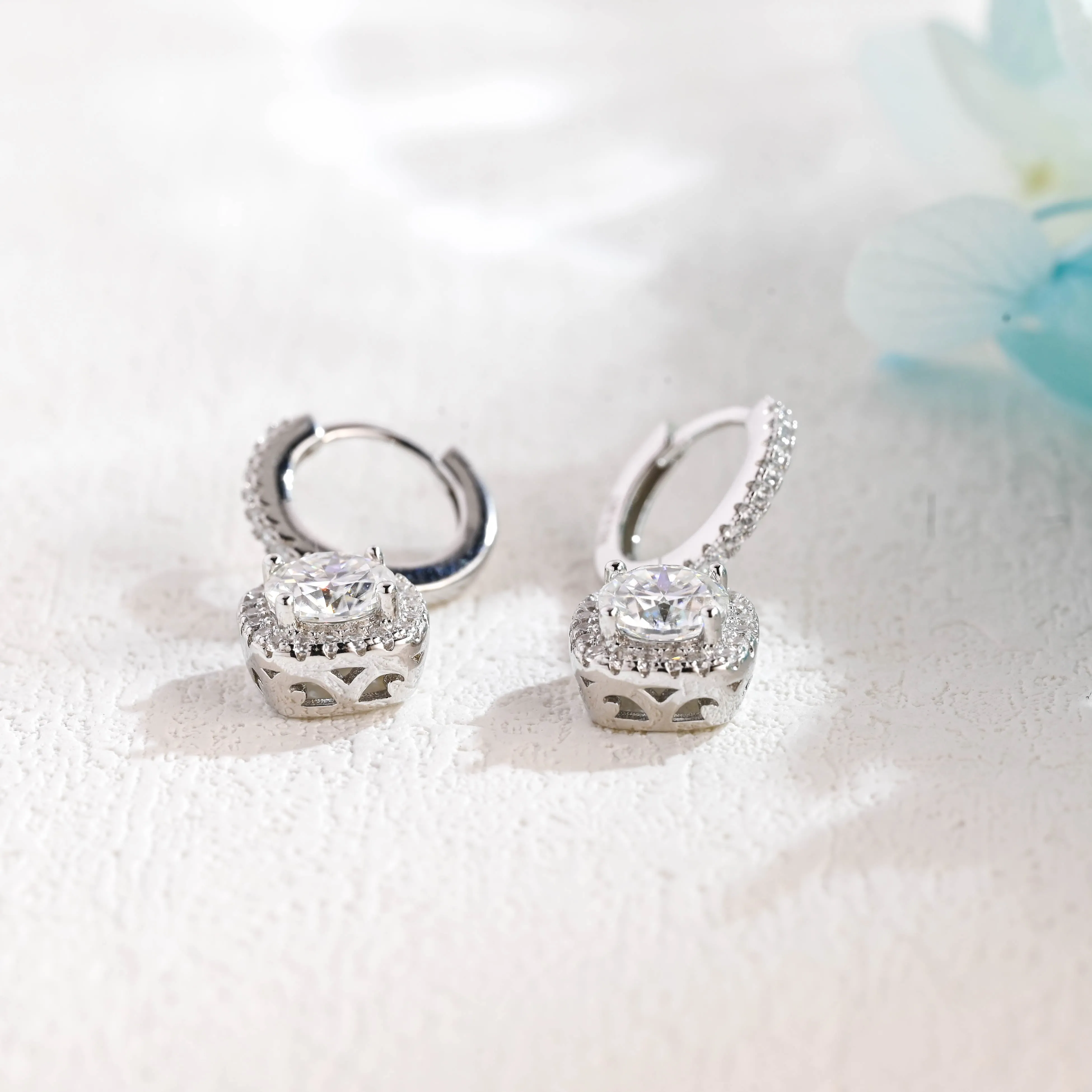 Solid Gold Round Cut Moissanite Earrings, Huggie Dangle Earrings, Anniversary Gift for Women Wife sold by Causyou product image thumbnail 5