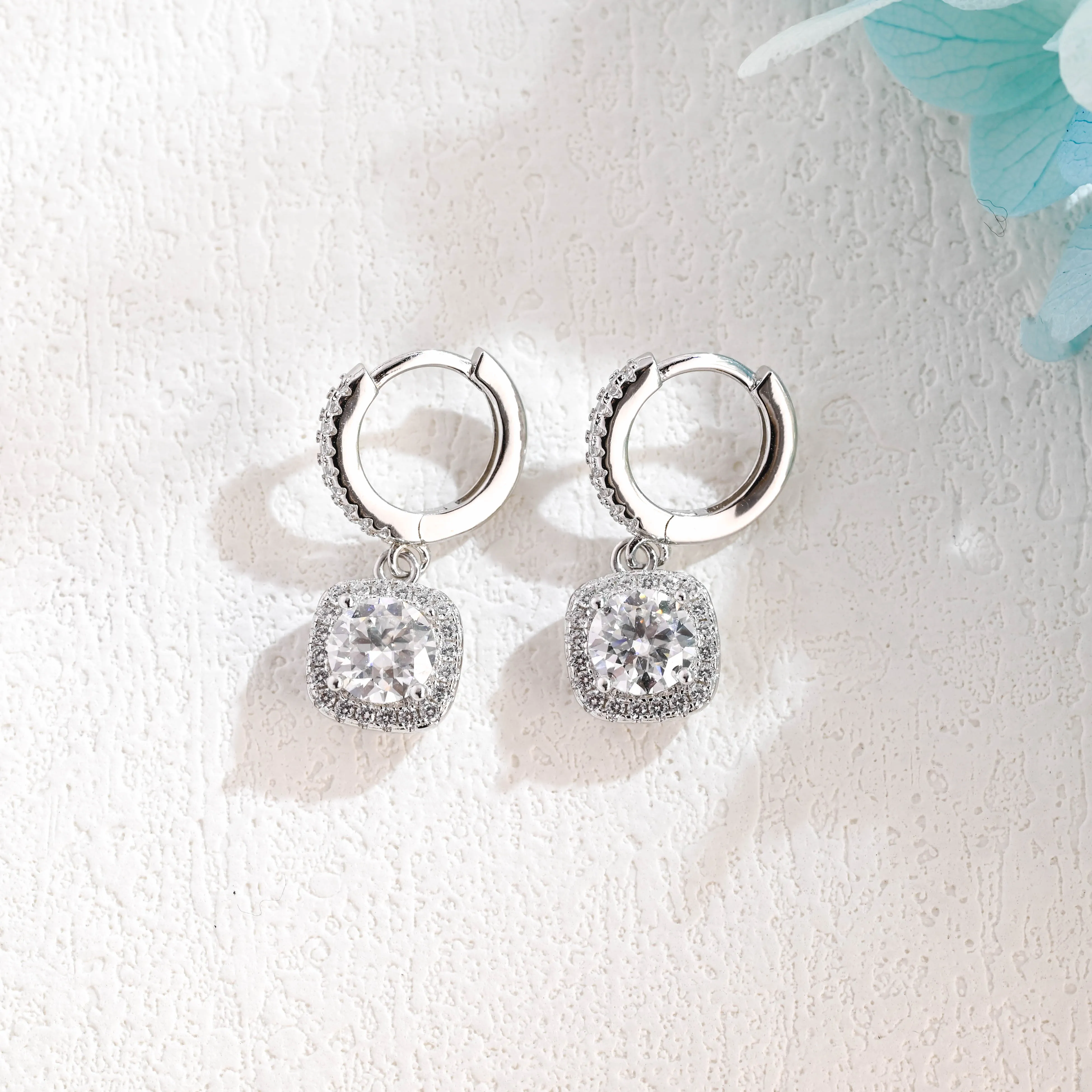 Solid Gold Round Cut Moissanite Earrings, Huggie Dangle Earrings, Anniversary Gift for Women Wife sold by Causyou