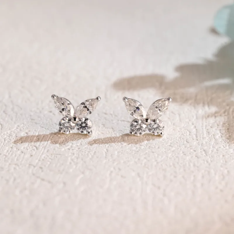 CausYou Solid Gold Butterfly Marquise Cut Moissanite Earrings, Elegant Studs Accessories for Women, Wife sold by Causyou