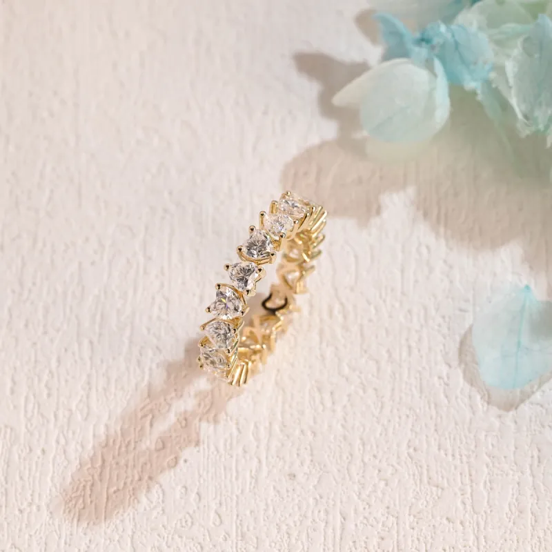 Solid Gold Full Eternity 3*3mm Heart Cut Moissanite Wedding Band sold by Causyou