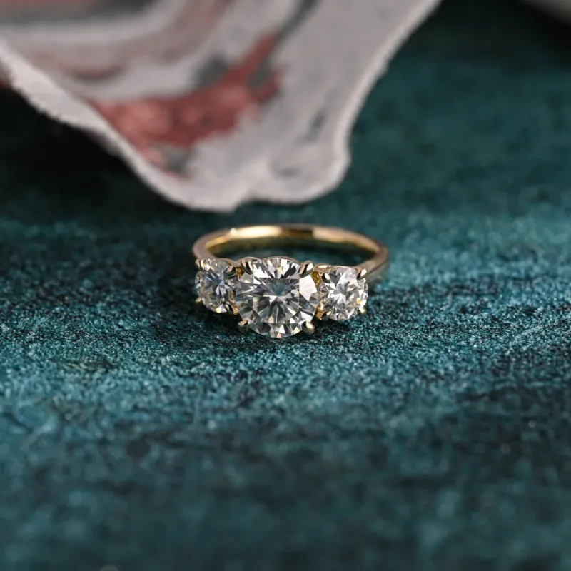 CausYou Solid Gold D/VS1 Round Cut Lab Grown Diamond Engagement Ring, Cathedral Setting Three Stone Wedding Ring sold by Causyou