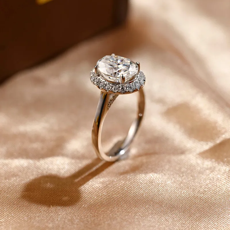 CausYou Solid Gold Halo Oval Cut Moissanite Engagement Ring, Vintage Promise Ring, Proposal Ring, Gift for Woman, Wife sold by Causyou