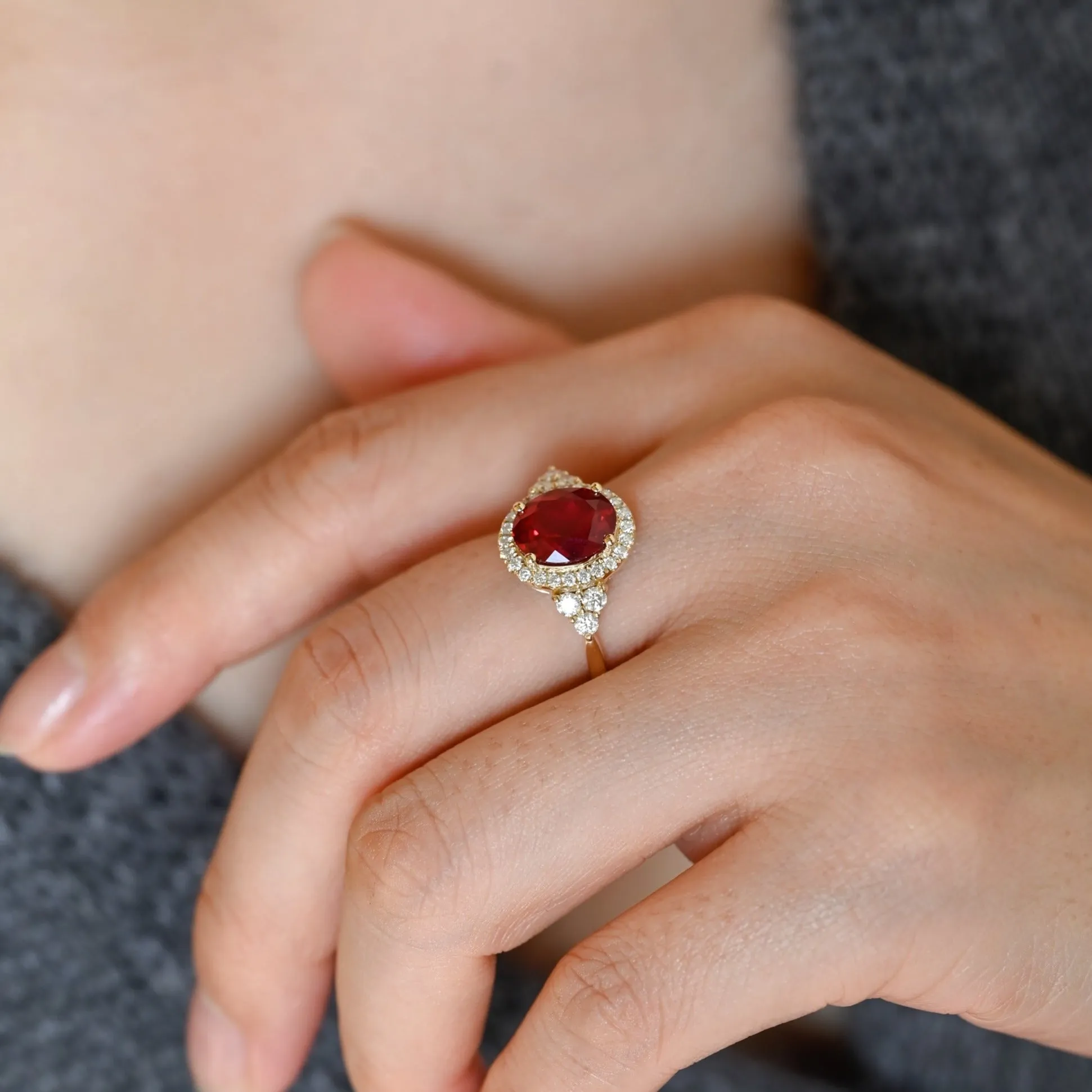 Solid Gold Oval Cut Lab Grown Ruby Engagement Ring, Promise Ring, Proposal Ring, Gift for Woman, Wife sold by Causyou product image thumbnail 4