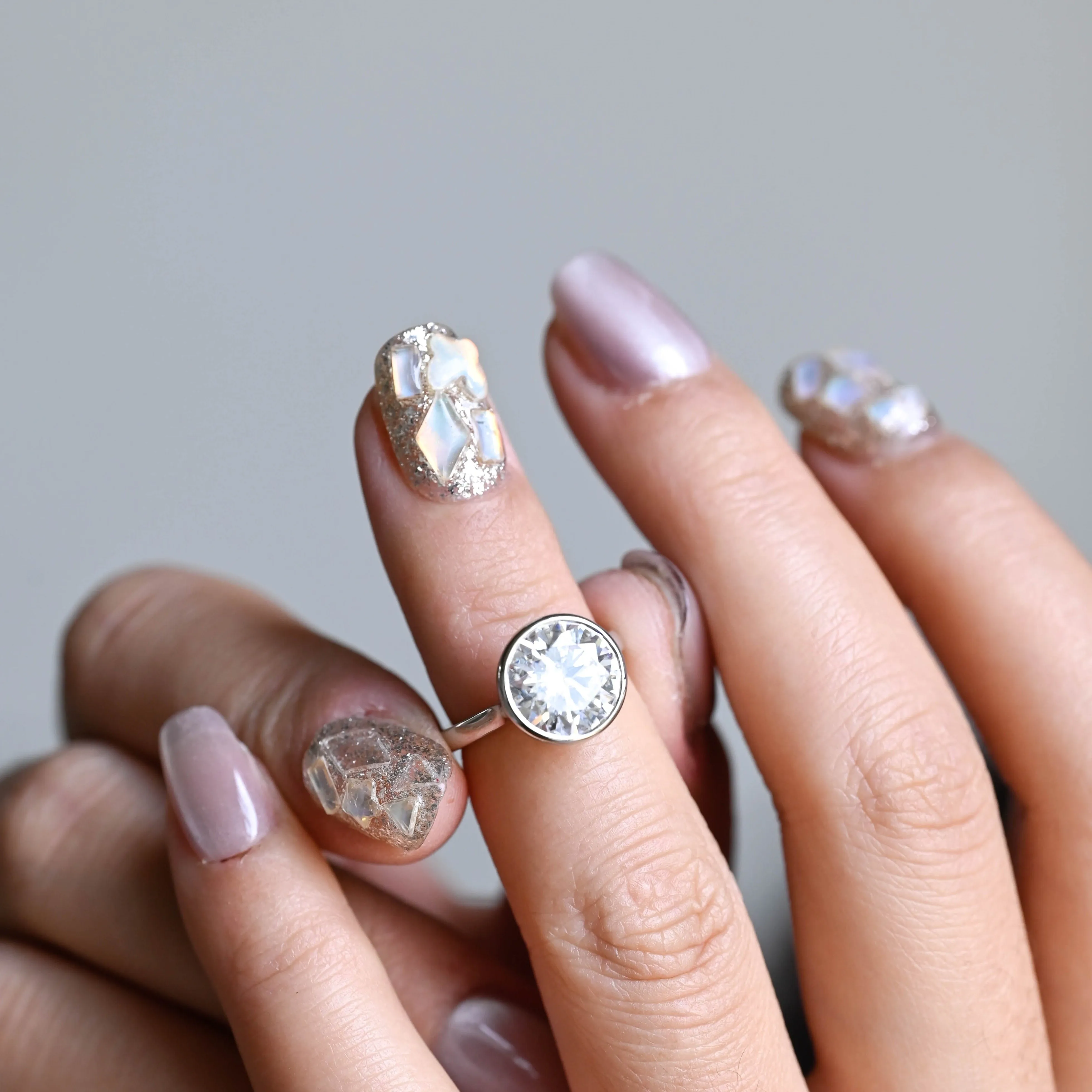 Solid Gold Bezel Round Cut Moissanite Engagement Ring, Solitaire Ring sold by Causyou product image thumbnail 2