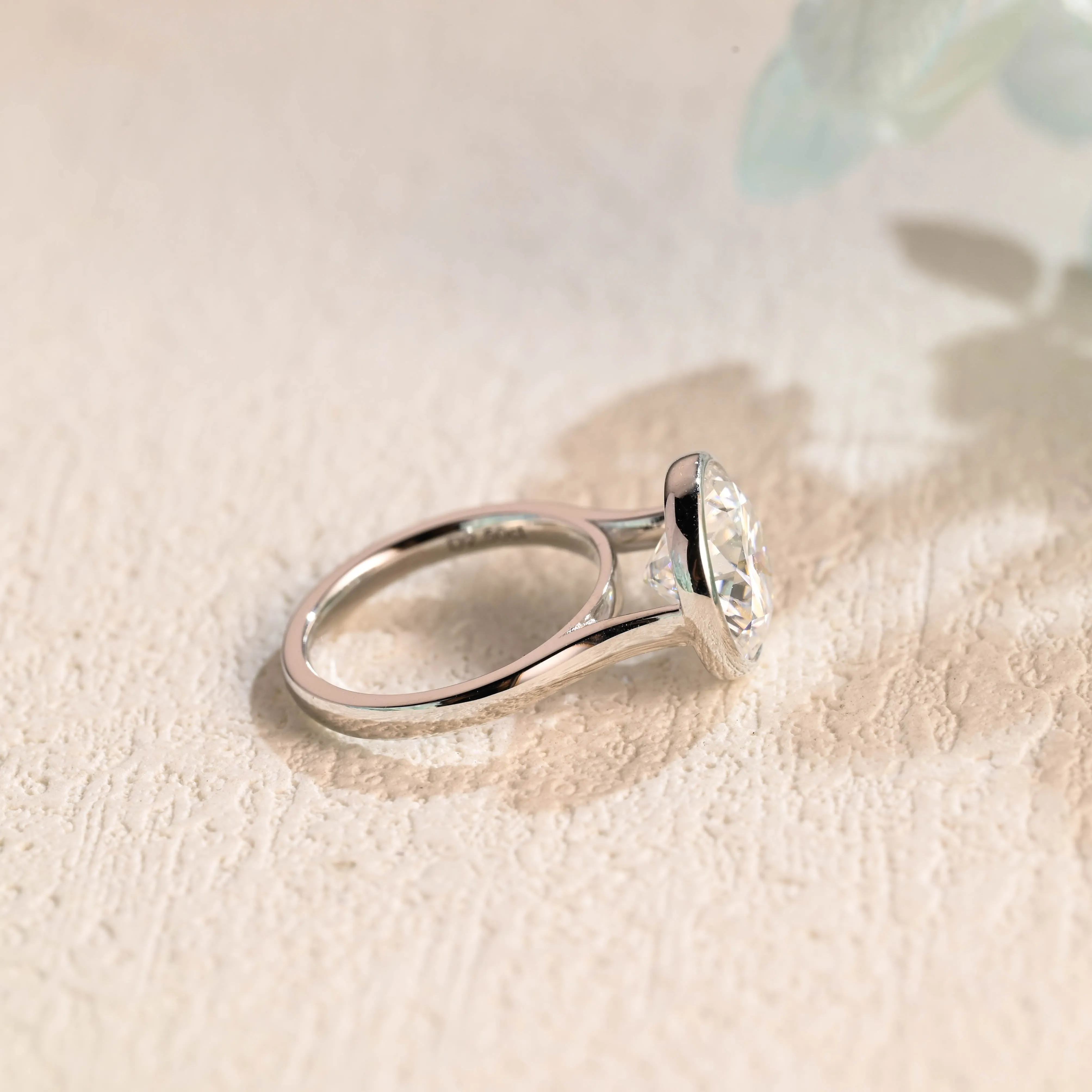 Solid Gold Bezel Round Cut Moissanite Engagement Ring, Solitaire Ring sold by Causyou product image thumbnail 5