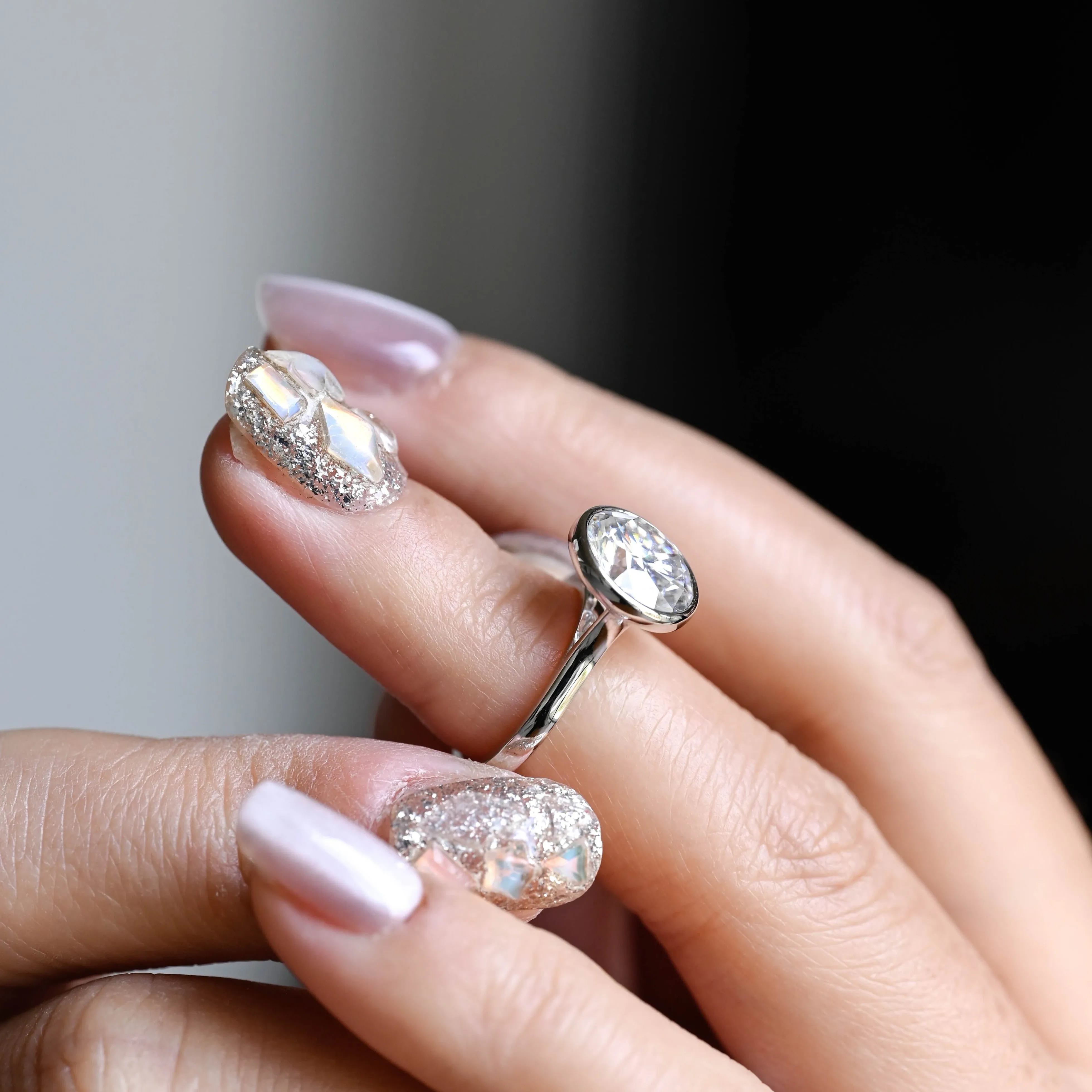 Solid Gold Bezel Round Cut Moissanite Engagement Ring, Solitaire Ring sold by Causyou product image thumbnail 3