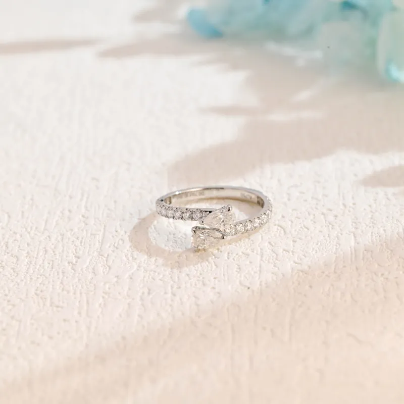 Solid Gold Toi Et Moi Ring, Pear Cut Moissanite Engagement Ring, Promise Ring, Gift for Woman Wife sold by Causyou