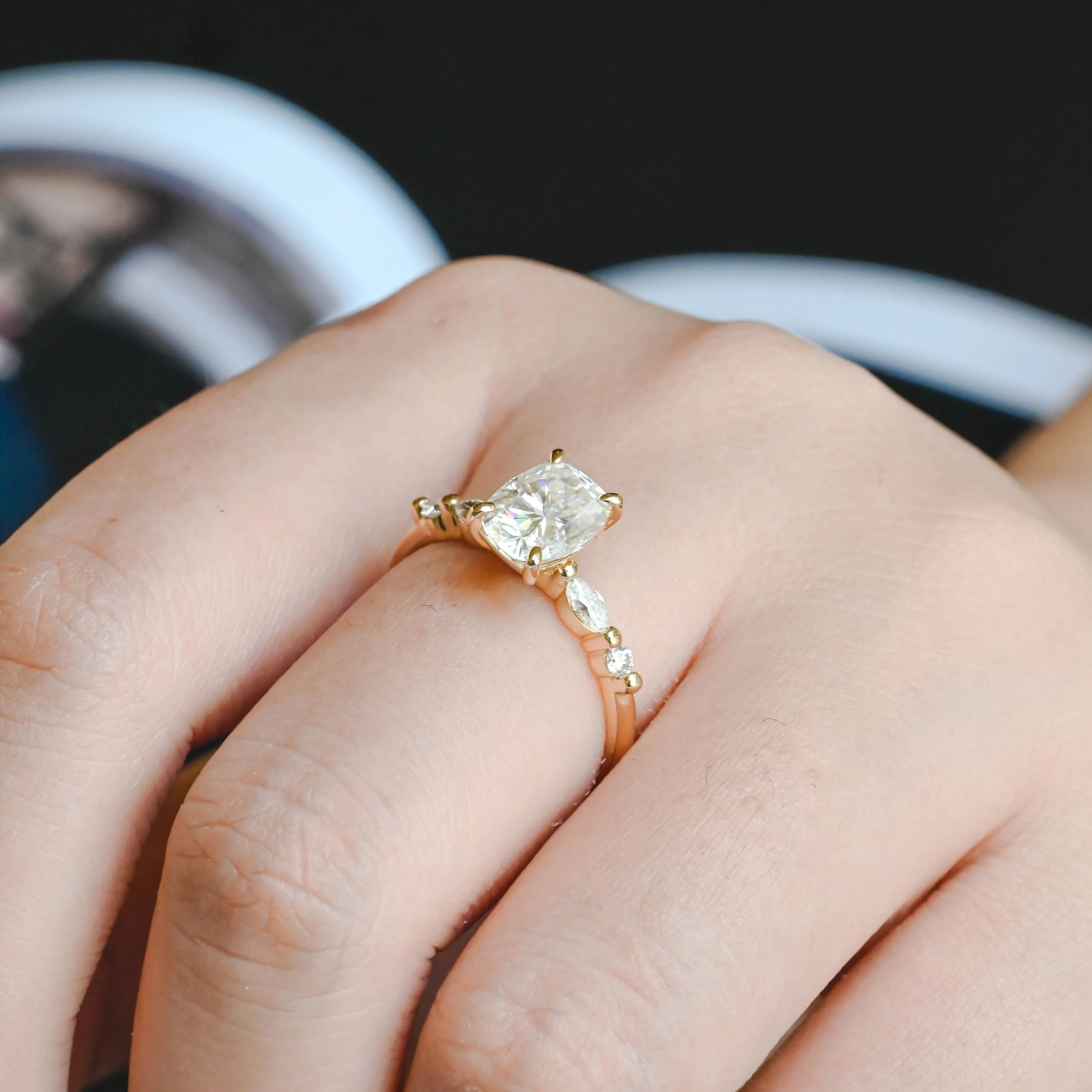 Solid Gold Elongated Cushion Cut Moissanite Engagement Ring sold by Causyou product image thumbnail 3