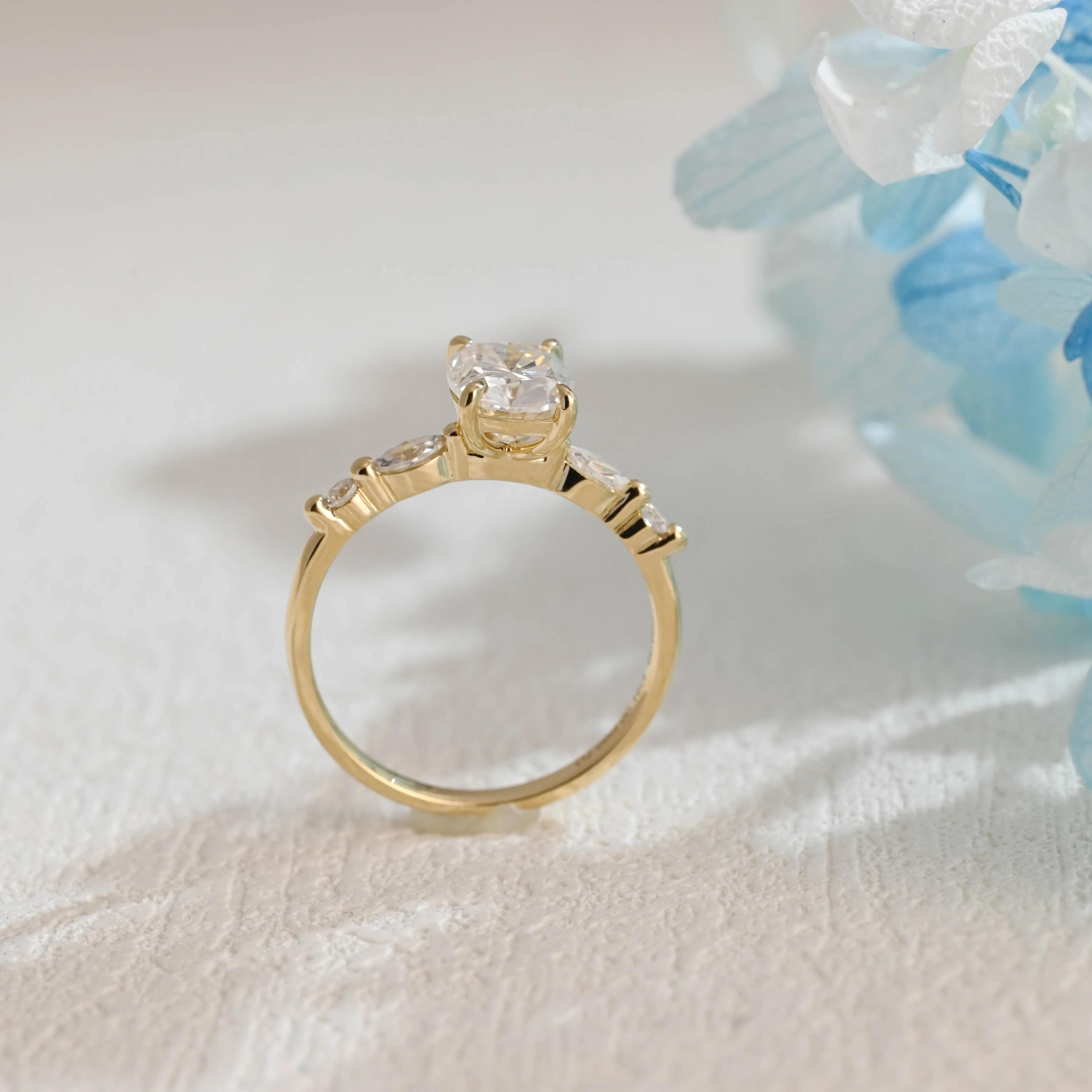 Solid Gold Elongated Cushion Cut Moissanite Engagement Ring sold by Causyou product image thumbnail 4