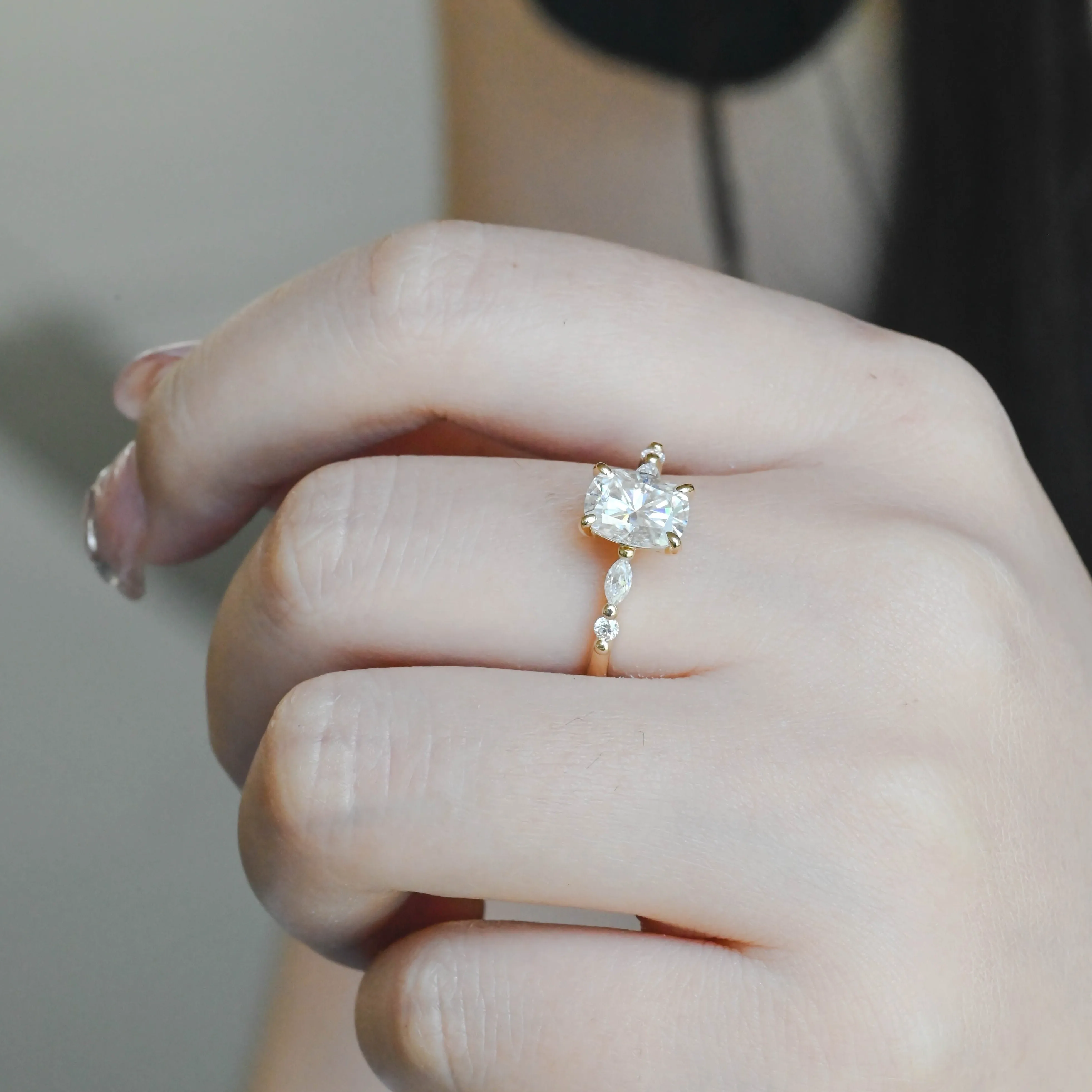 Solid Gold Elongated Cushion Cut Moissanite Engagement Ring sold by Causyou product image thumbnail 2