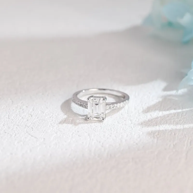 Solid Gold Emerald Cut Moissanite Engagement Ring, Promise Ring, Proposal Ring, Gift for Woman, Wife sold by Causyou