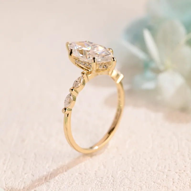 Solid Gold Marquise Cut Moissanite Engagement Ring, Promise Ring sold by Causyou
