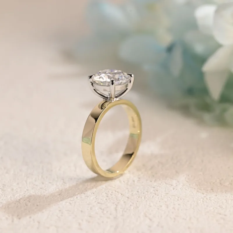 Solid Gold Solitaire 3mm Width Two Tone Round Cut Moissanite Engagement Ring sold by Causyou
