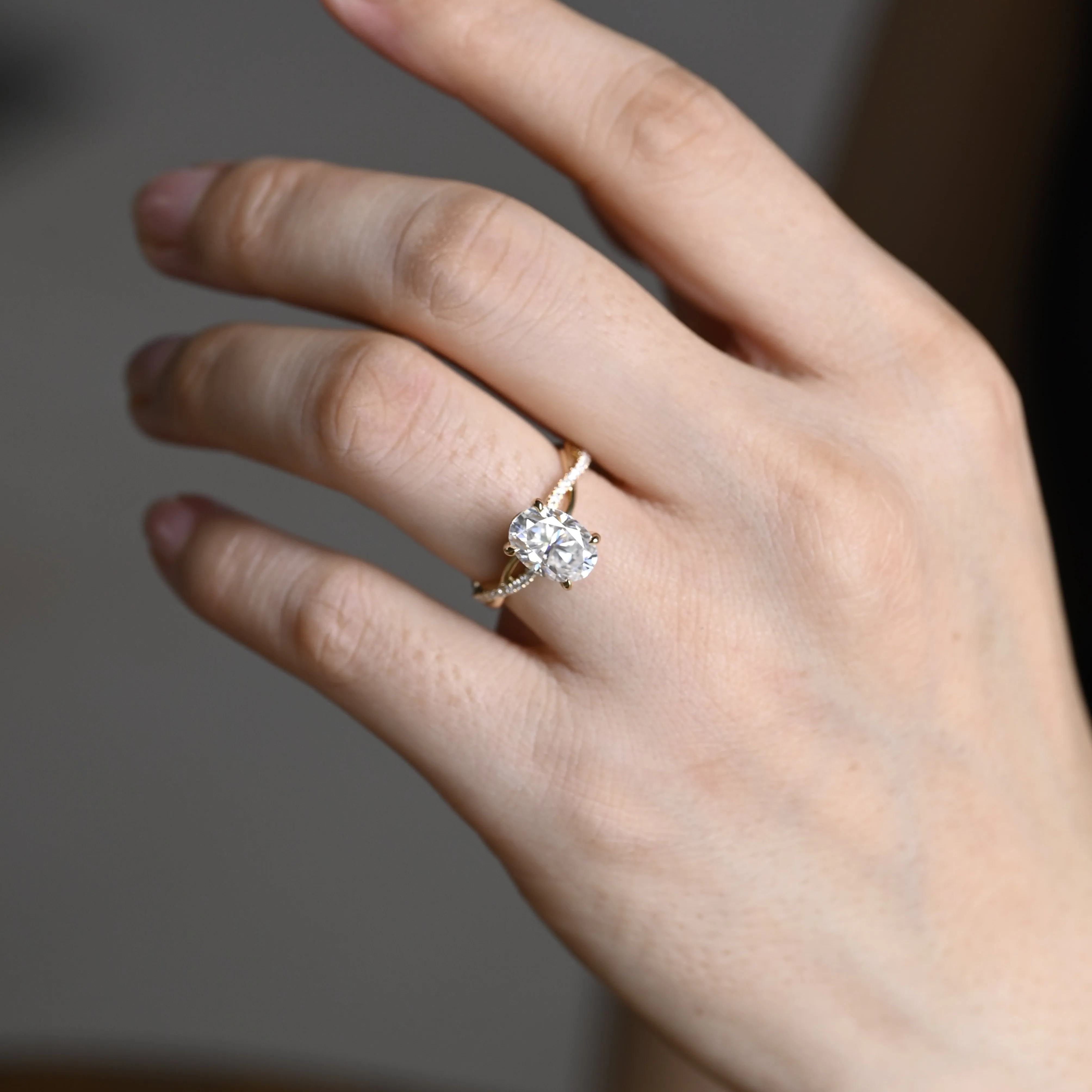 CausYou Solid Gold Oval Cut Moissanite Engagement Ring Twisted Band, Gift for Women Wife sold by Causyou product image thumbnail 2