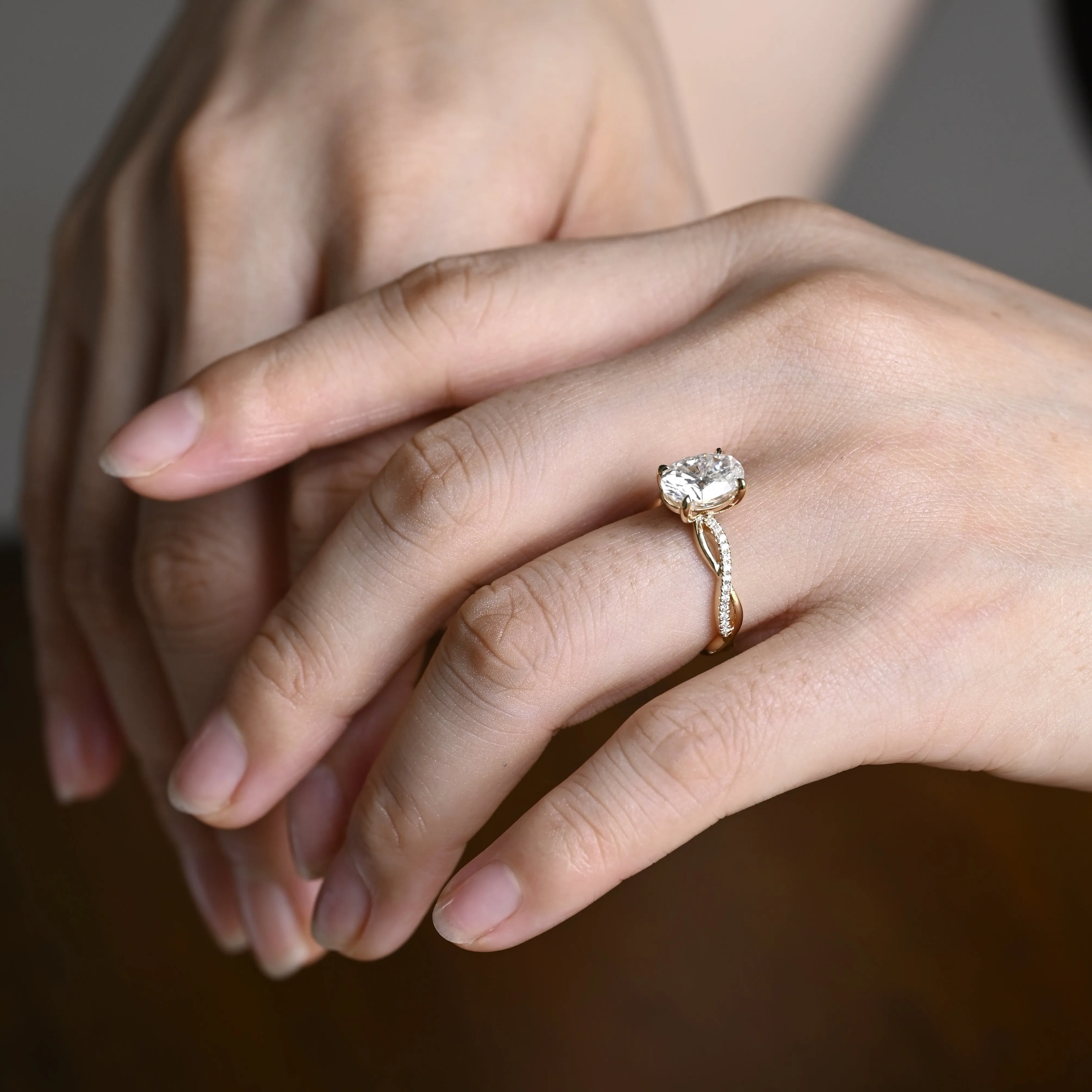 CausYou Solid Gold Oval Cut Moissanite Engagement Ring Twisted Band, Gift for Women Wife sold by Causyou product image thumbnail 3