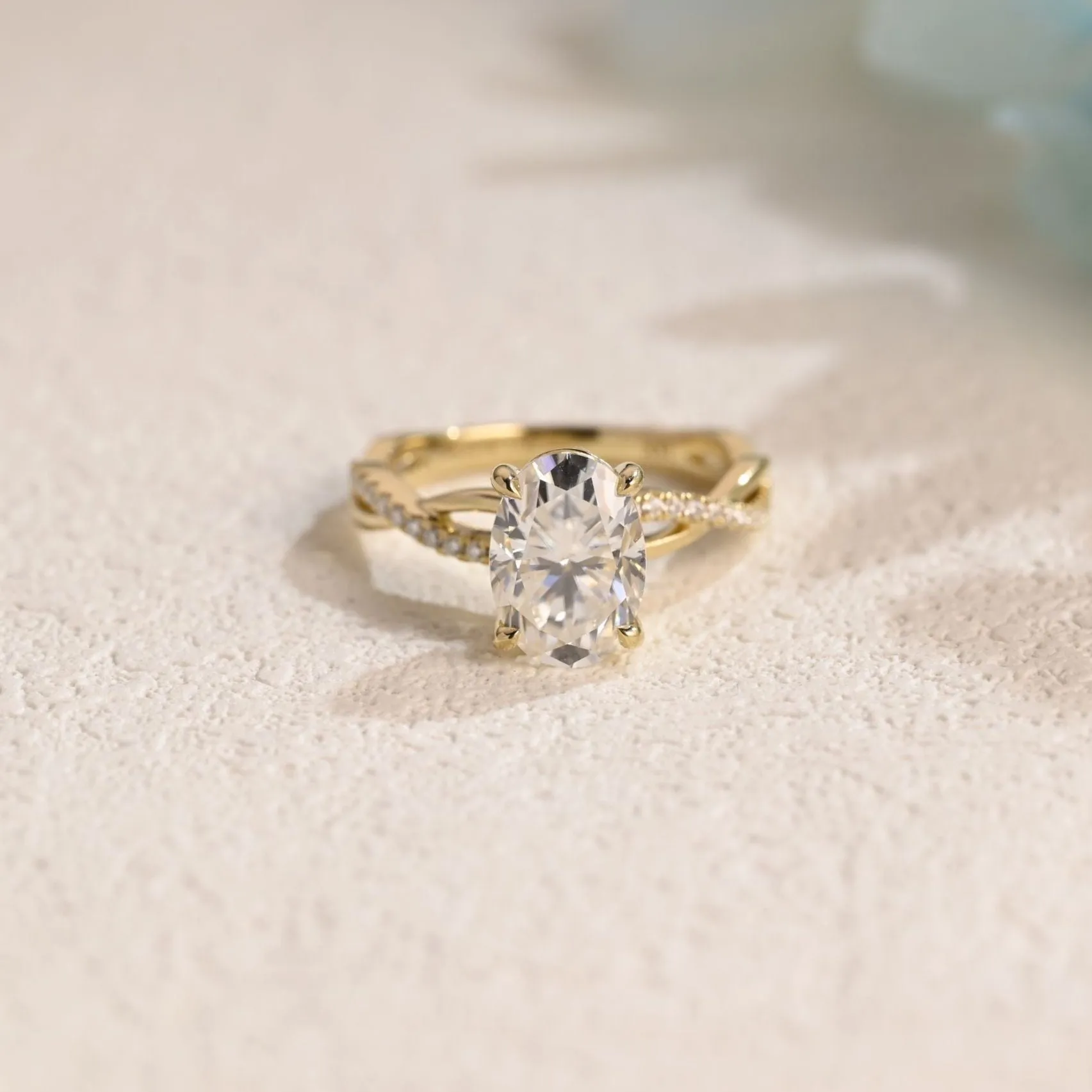 CausYou Solid Gold Oval Cut Moissanite Engagement Ring Twisted Band, Gift for Women Wife sold by Causyou product image thumbnail 5