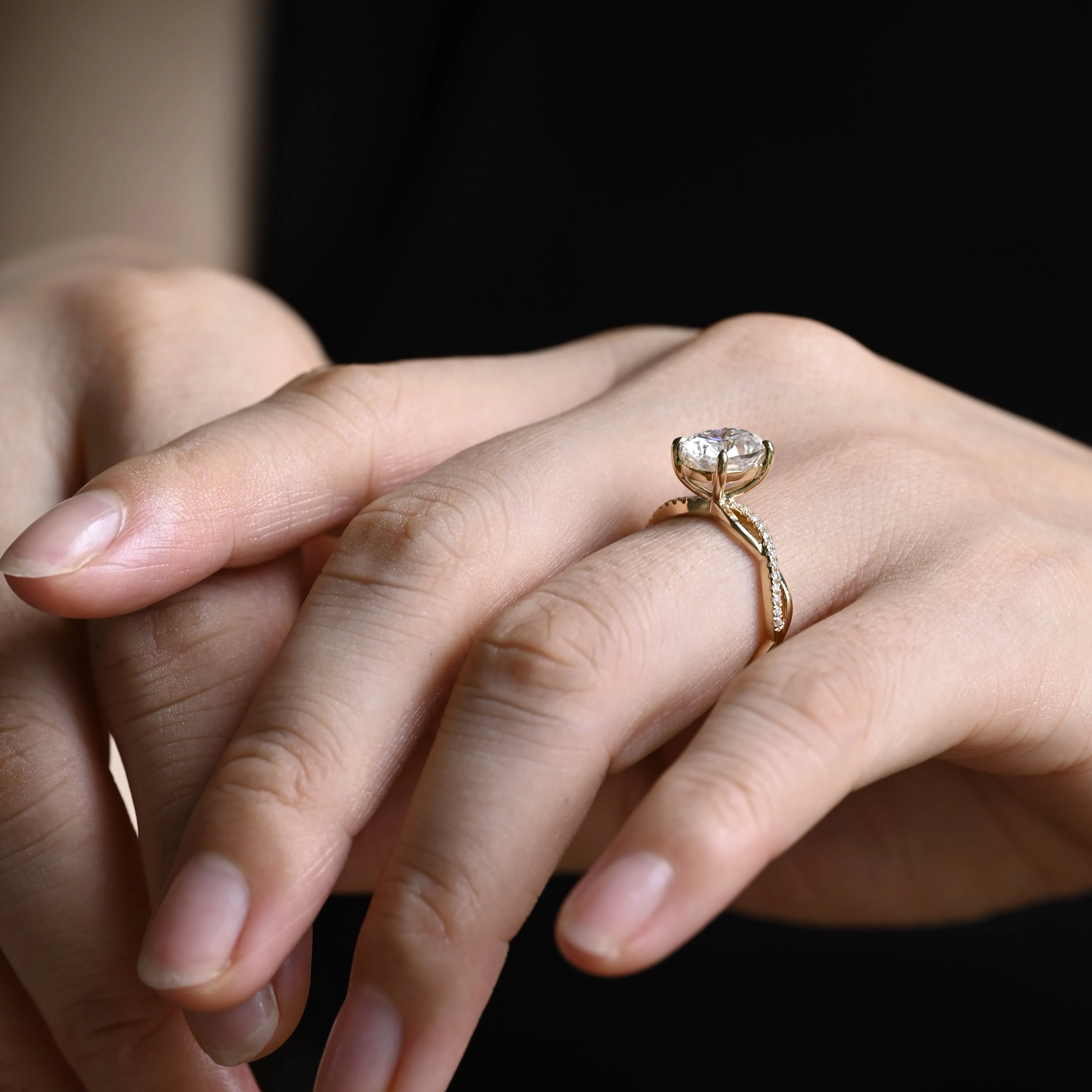 CausYou Solid Gold Oval Cut Moissanite Engagement Ring Twisted Band, Gift for Women Wife sold by Causyou product image thumbnail 4