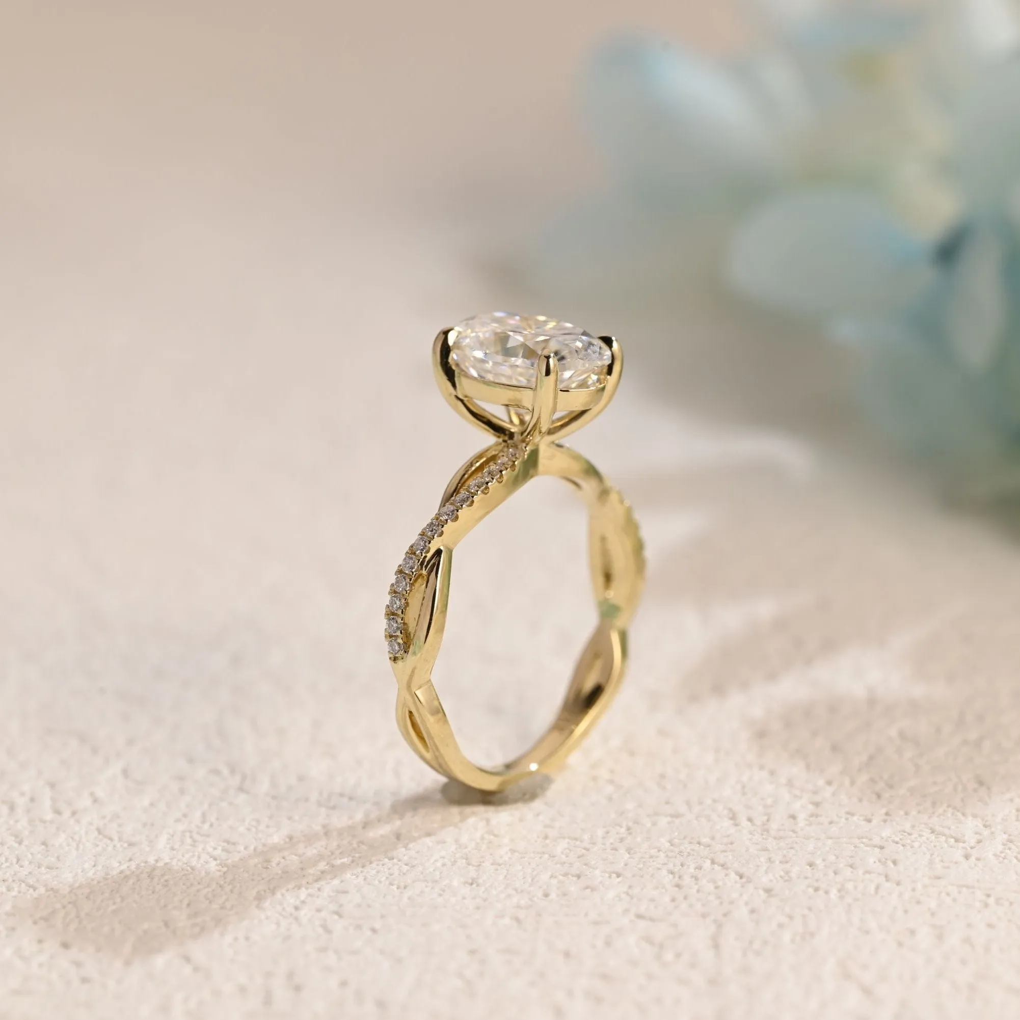 CausYou Solid Gold Oval Cut Moissanite Engagement Ring Twisted Band, Gift for Women Wife sold by Causyou