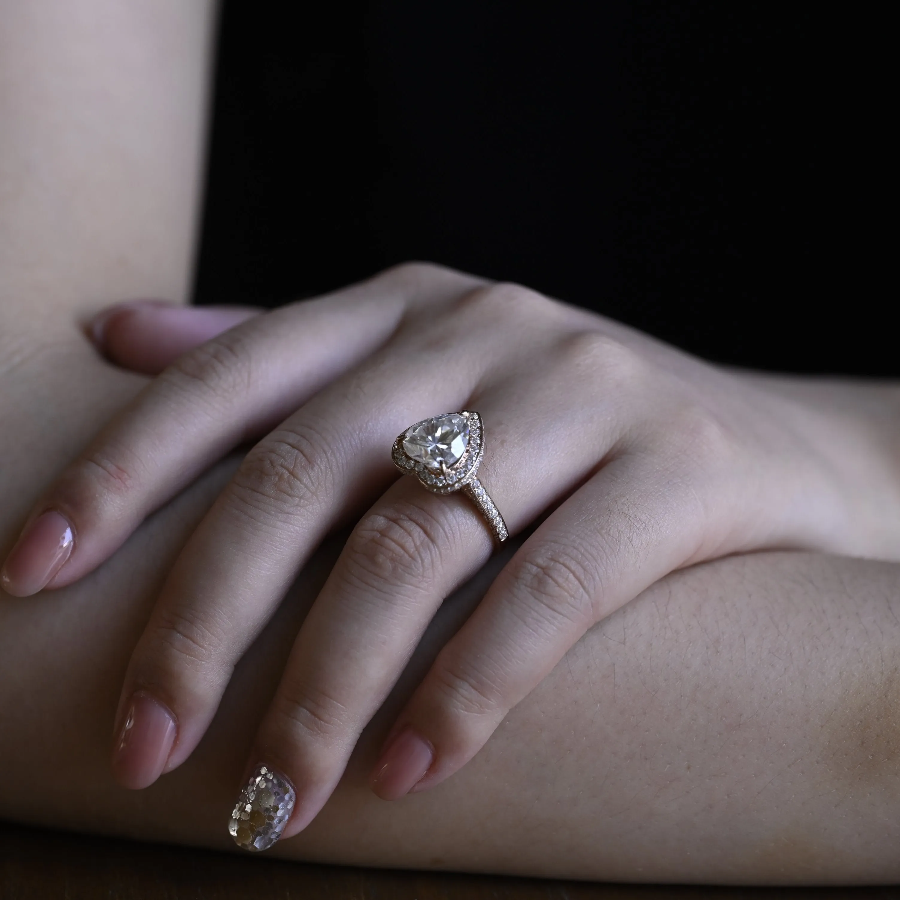 Solid Gold Double Halo Heart Cut Moissanite Engagement Ring sold by Causyou product image thumbnail 3