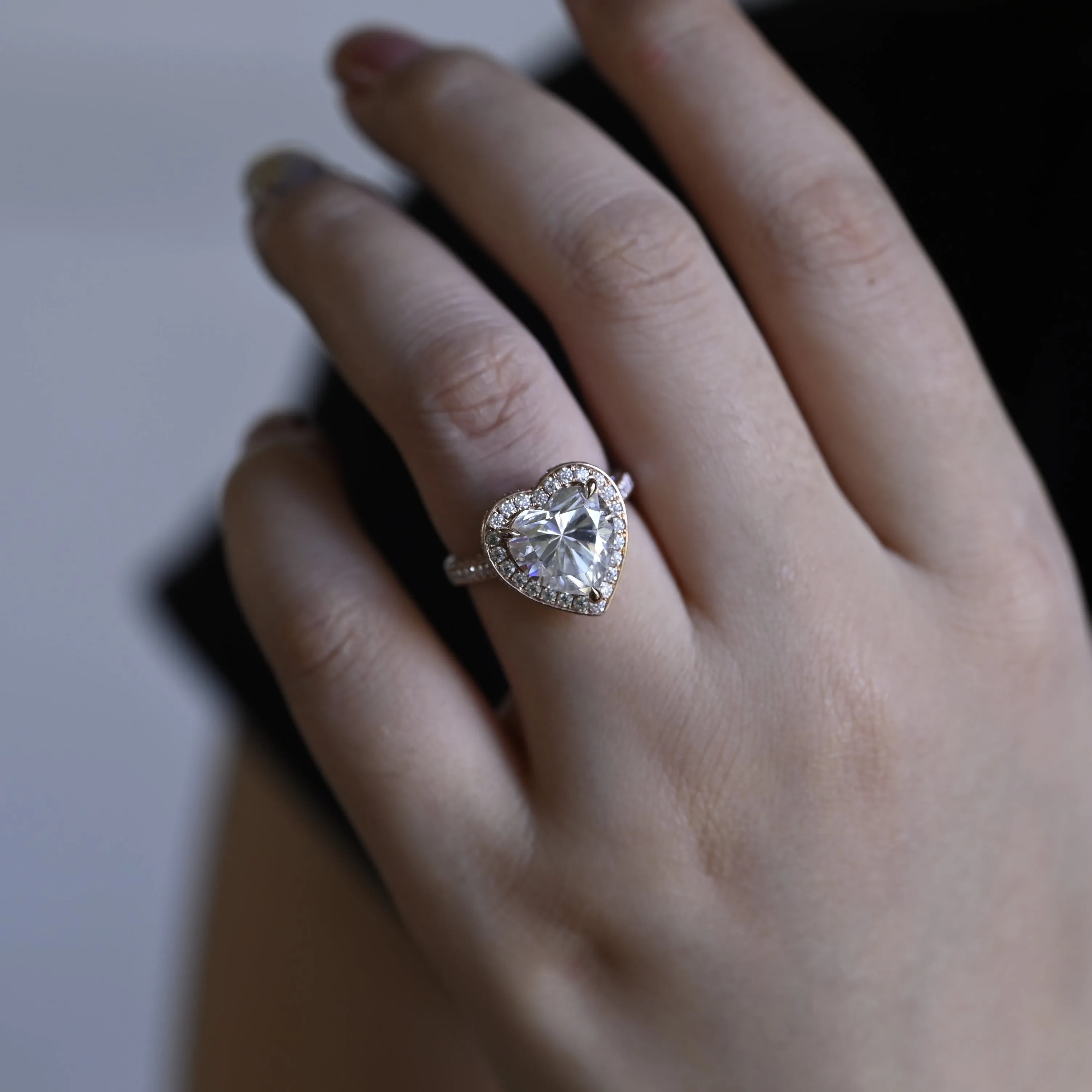 Solid Gold Double Halo Heart Cut Moissanite Engagement Ring sold by Causyou product image thumbnail 2