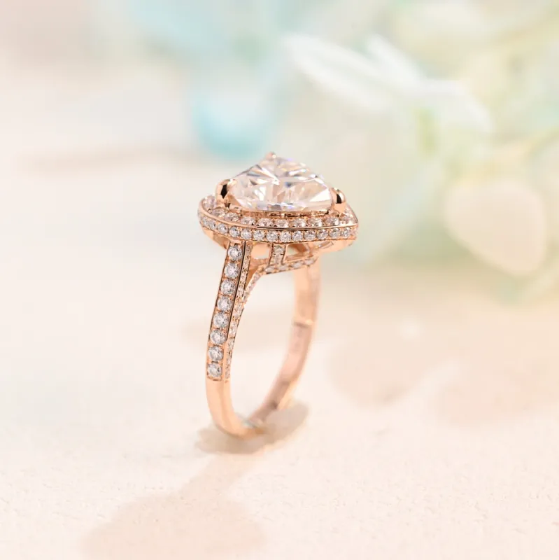 Solid Gold Double Halo Heart Cut Moissanite Engagement Ring sold by Causyou