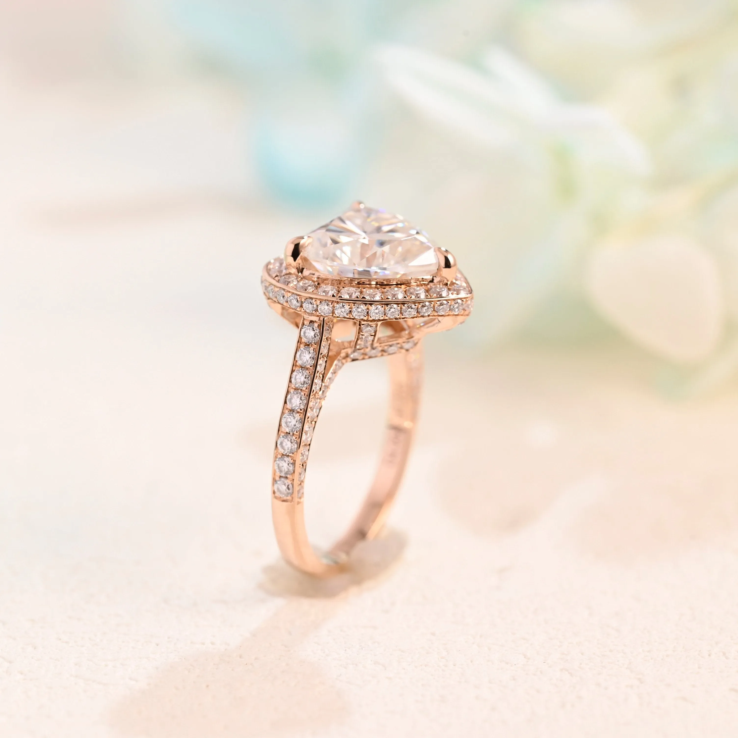 Solid Gold Double Halo Heart Cut Moissanite Engagement Ring sold by Causyou