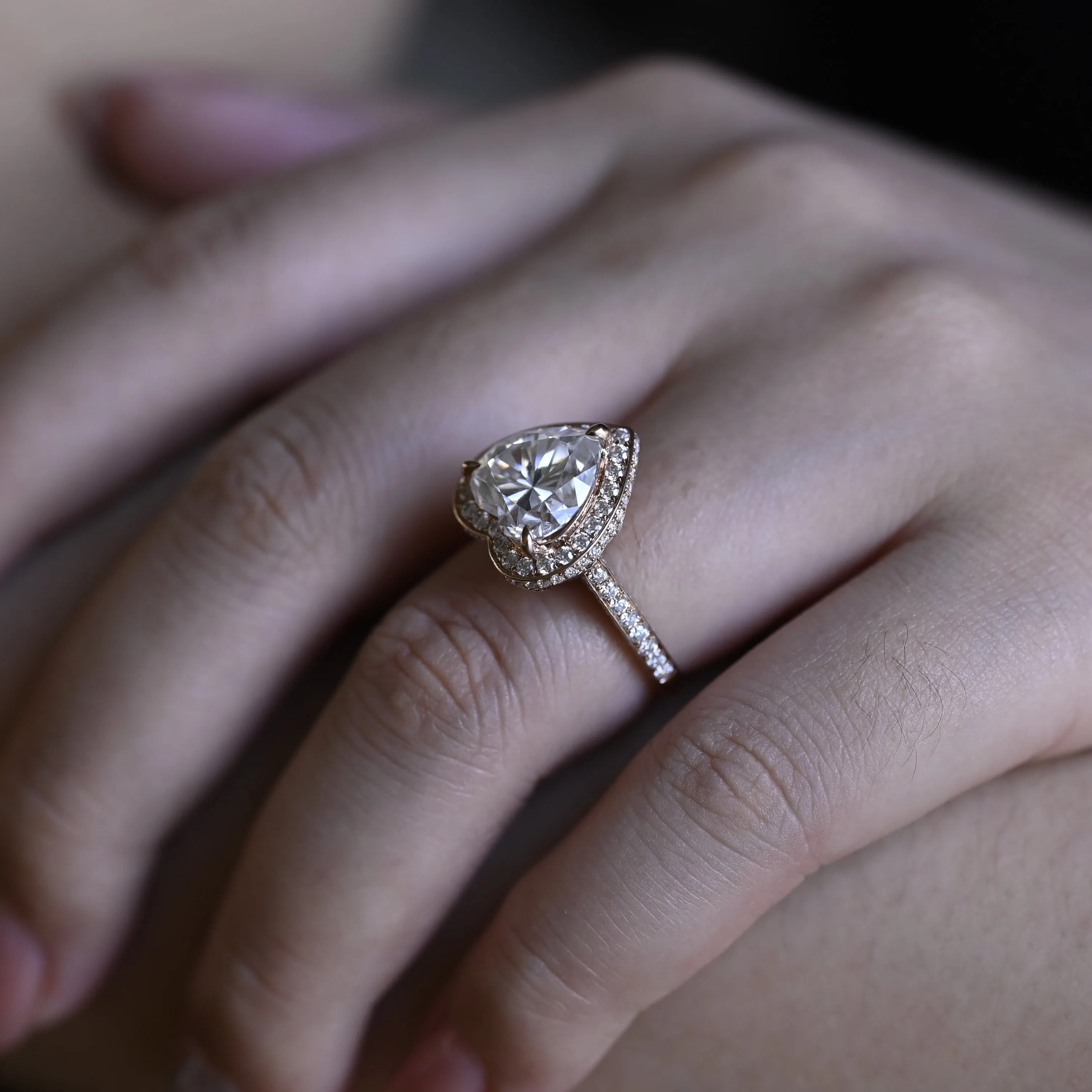 Solid Gold Double Halo Heart Cut Moissanite Engagement Ring sold by Causyou product image thumbnail 4