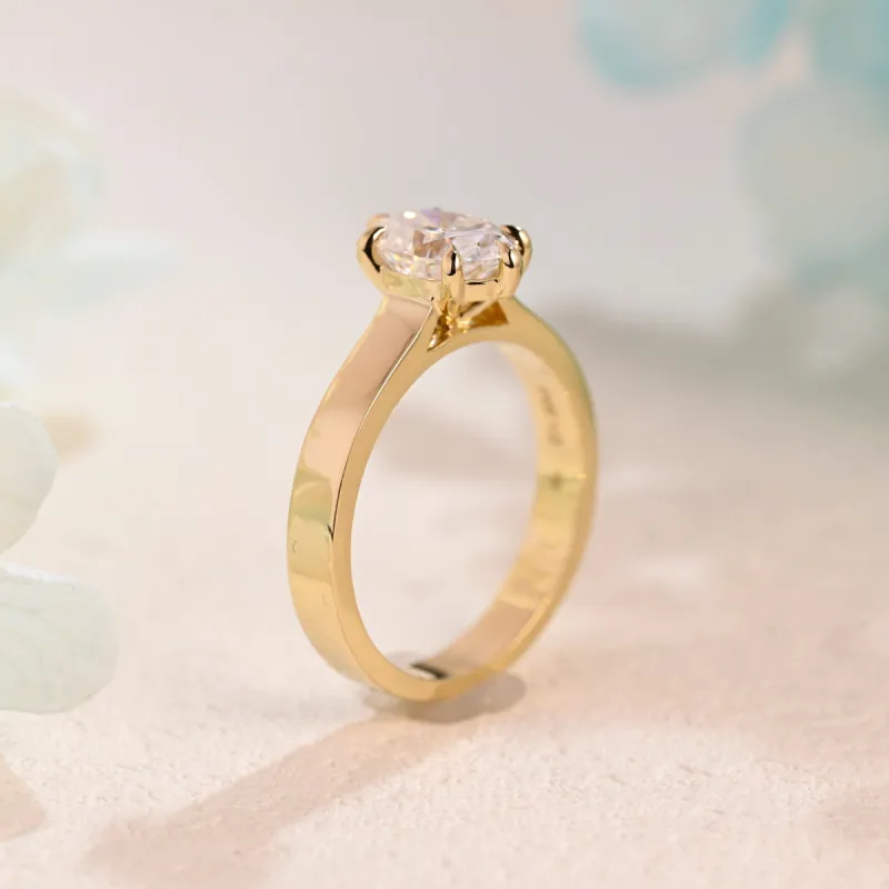 3mm Width Solid Gold Oval Cut Moissanite Engagement Ring, Solitaire Promise Ring sold by Causyou