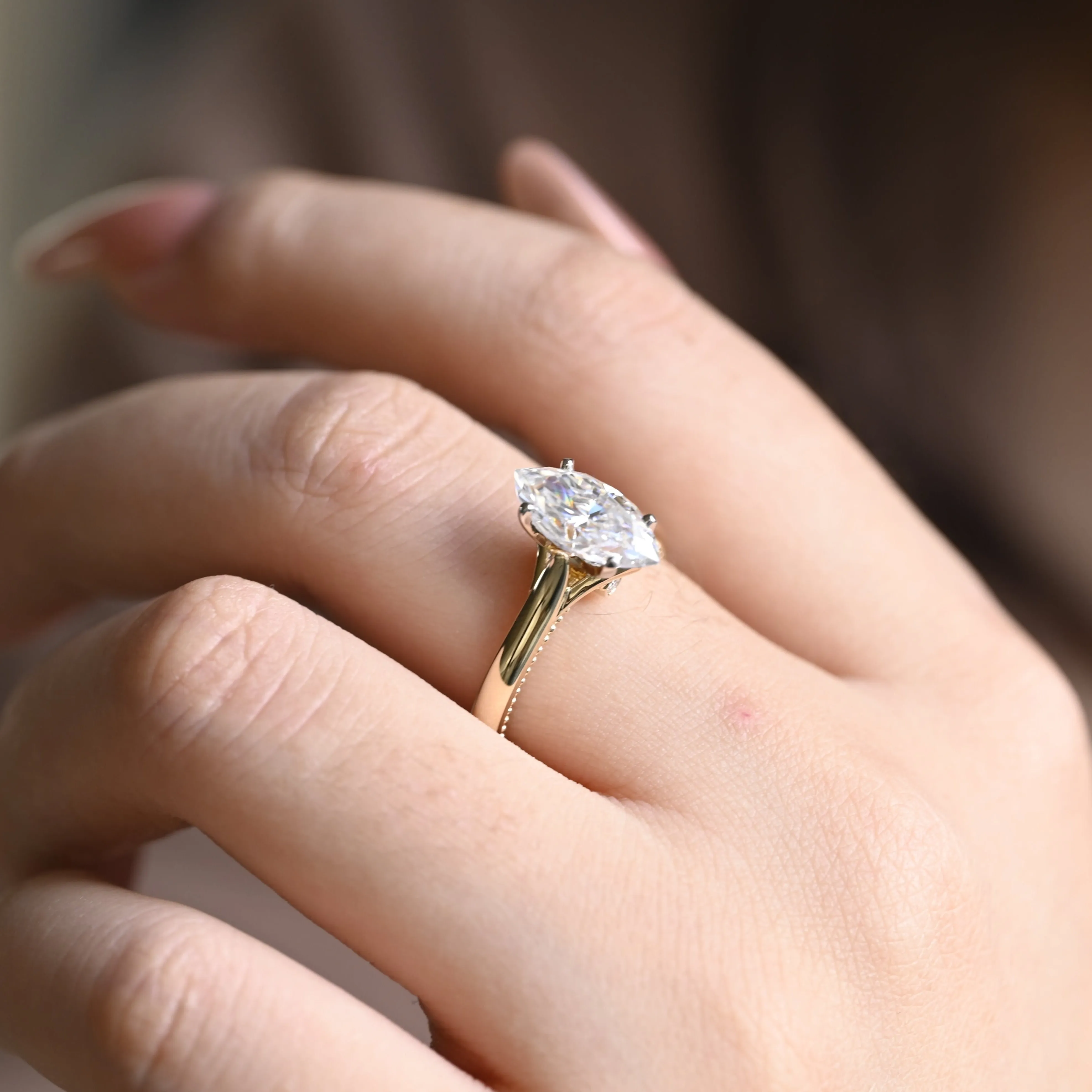 Two Tone Solid Gold Marquise Cut Moissanite Engagement Ring, Solitaire Promise Ring, Gift for Women Wife sold by Causyou product image thumbnail 3