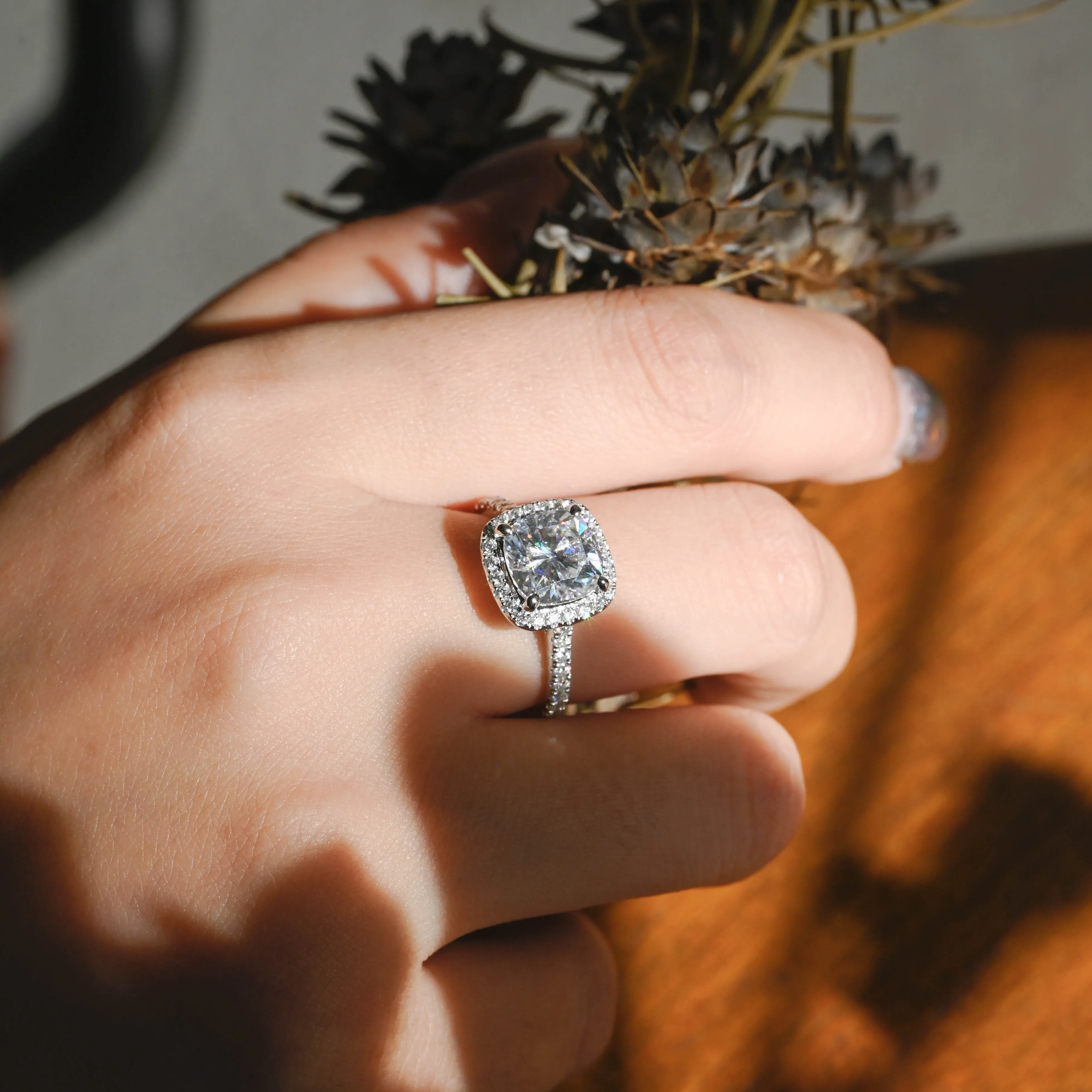Solid Gold Cushion Cut Moissanite Engagement Ring, Promise Ring, Proposal Ring, Gift for Women Wife sold by Causyou product image thumbnail 2