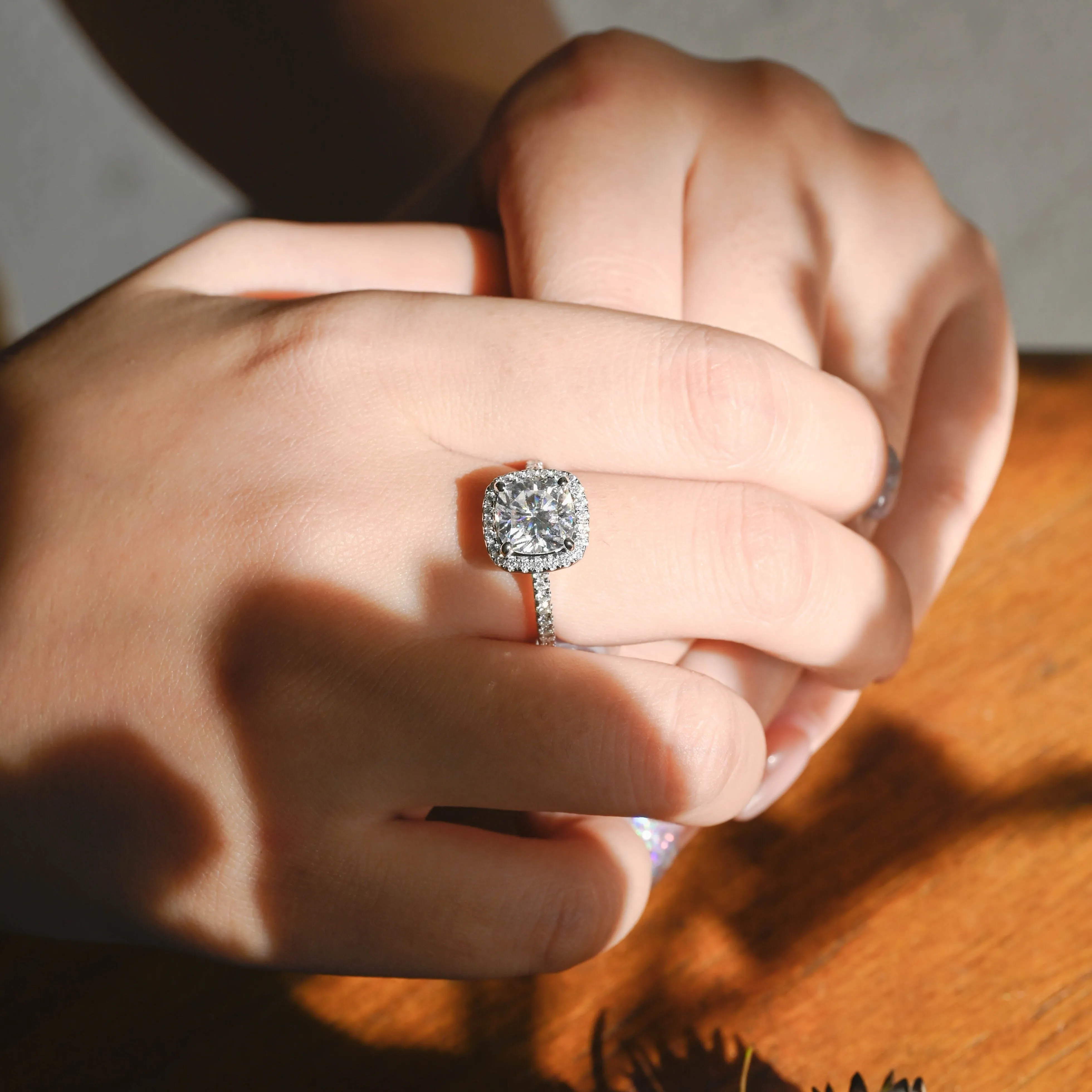 Solid Gold Cushion Cut Moissanite Engagement Ring, Promise Ring, Proposal Ring, Gift for Women Wife sold by Causyou product image thumbnail 3