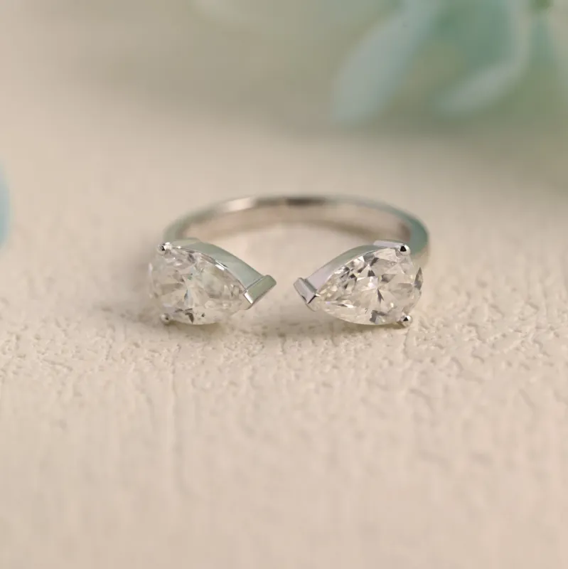 Solid Gold Toi et Moi Ring, Pear Cut Moissanite Engagement Ring, Two Stone Ring, Gift for Women Wife sold by Causyou