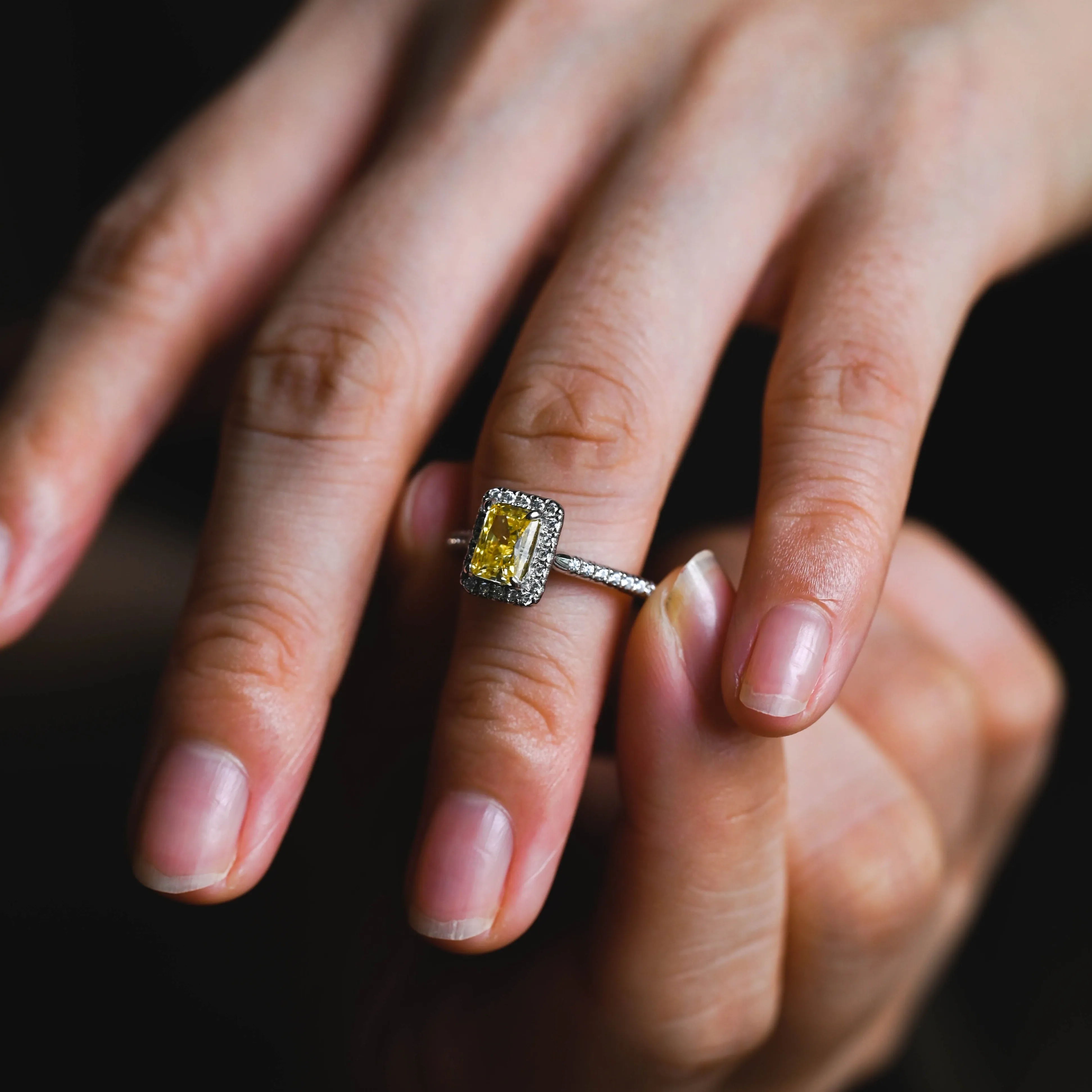 Solid Gold Halo Radiant Cut Yellow Moissanite Engagement Ring sold by Causyou product image thumbnail 2