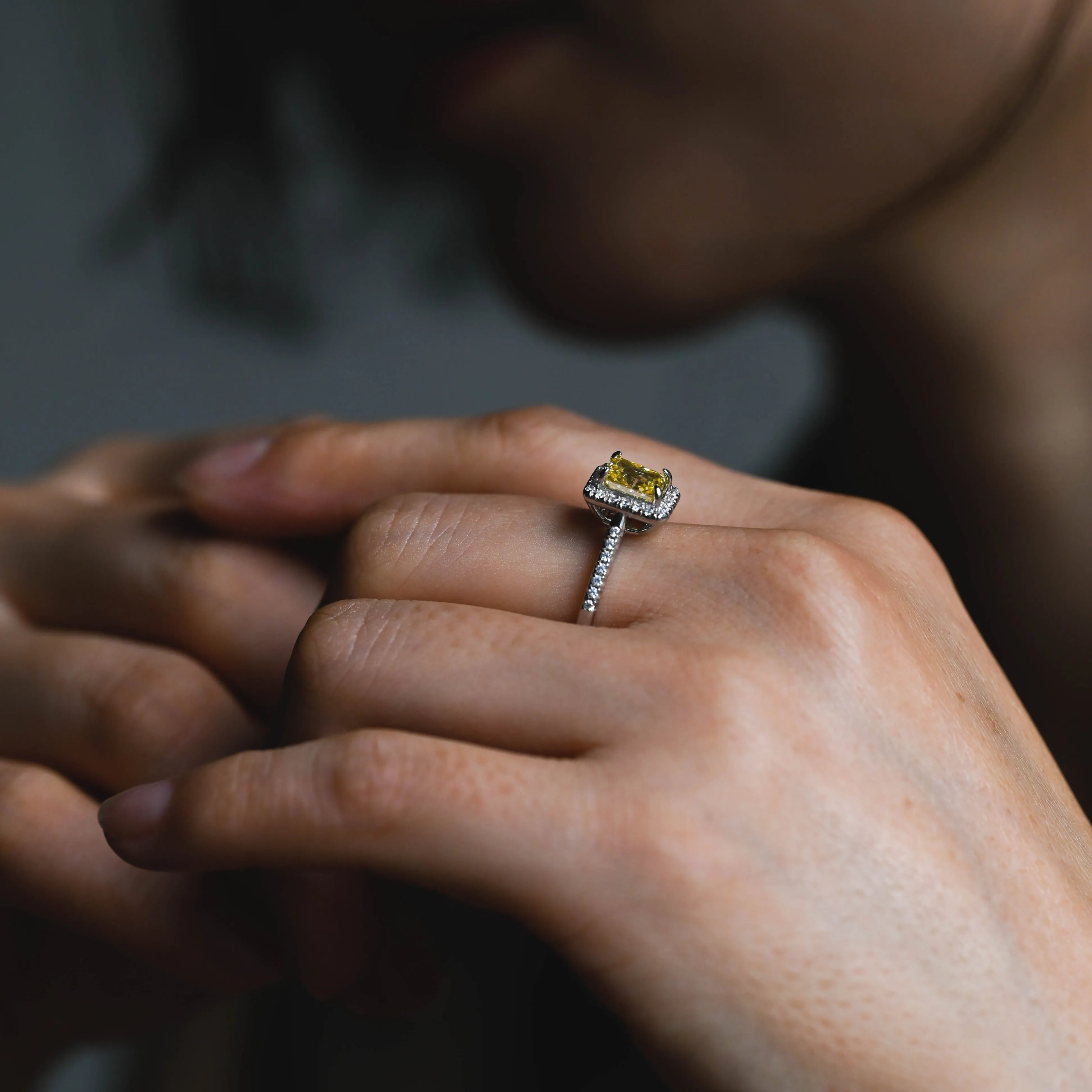 Solid Gold Halo Radiant Cut Yellow Moissanite Engagement Ring sold by Causyou product image thumbnail 3