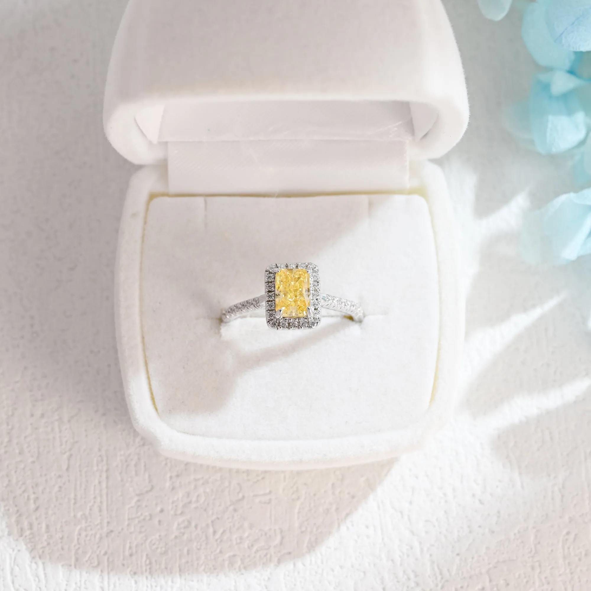 Solid Gold Halo Radiant Cut Yellow Moissanite Engagement Ring sold by Causyou product image thumbnail 5