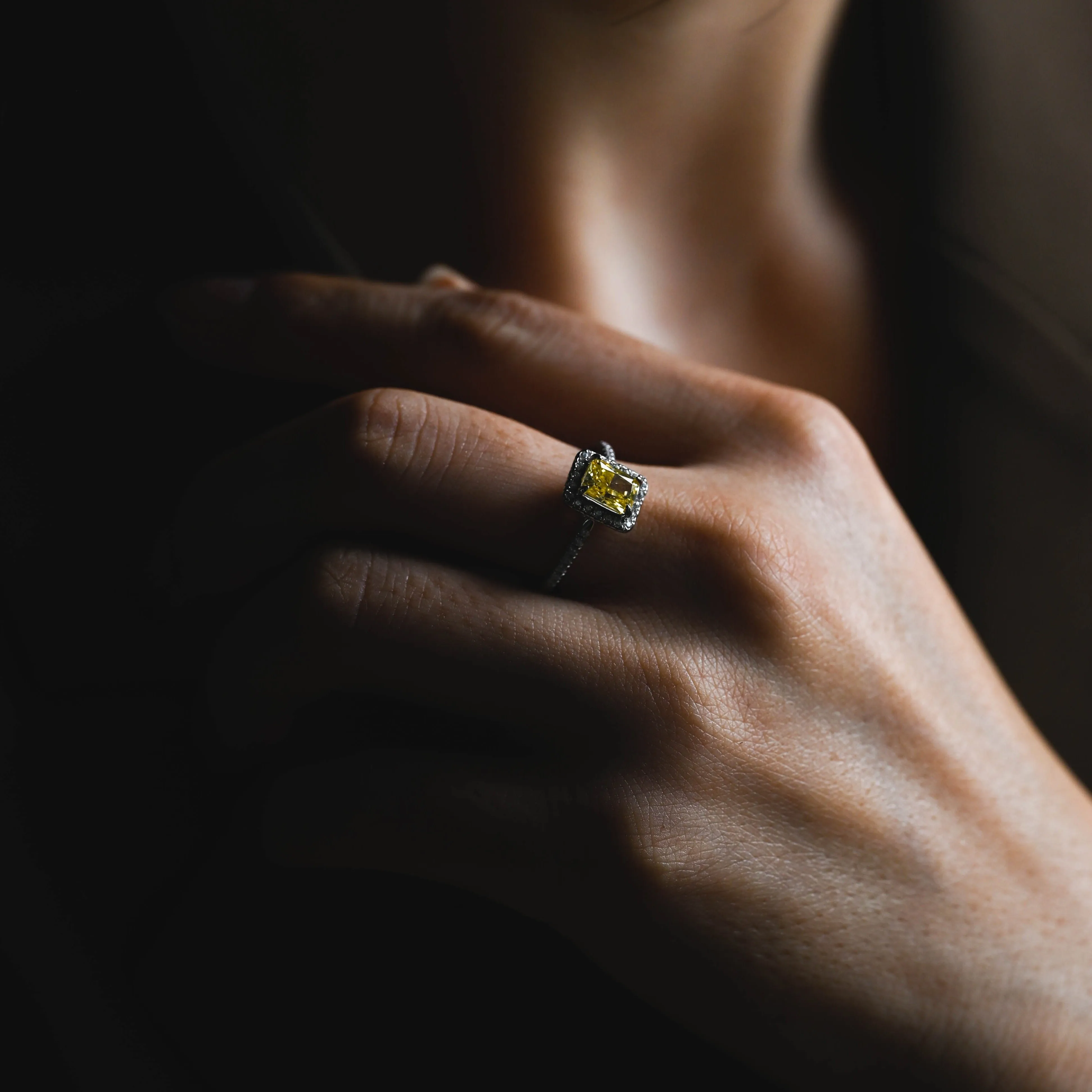 Solid Gold Halo Radiant Cut Yellow Moissanite Engagement Ring sold by Causyou product image thumbnail 4