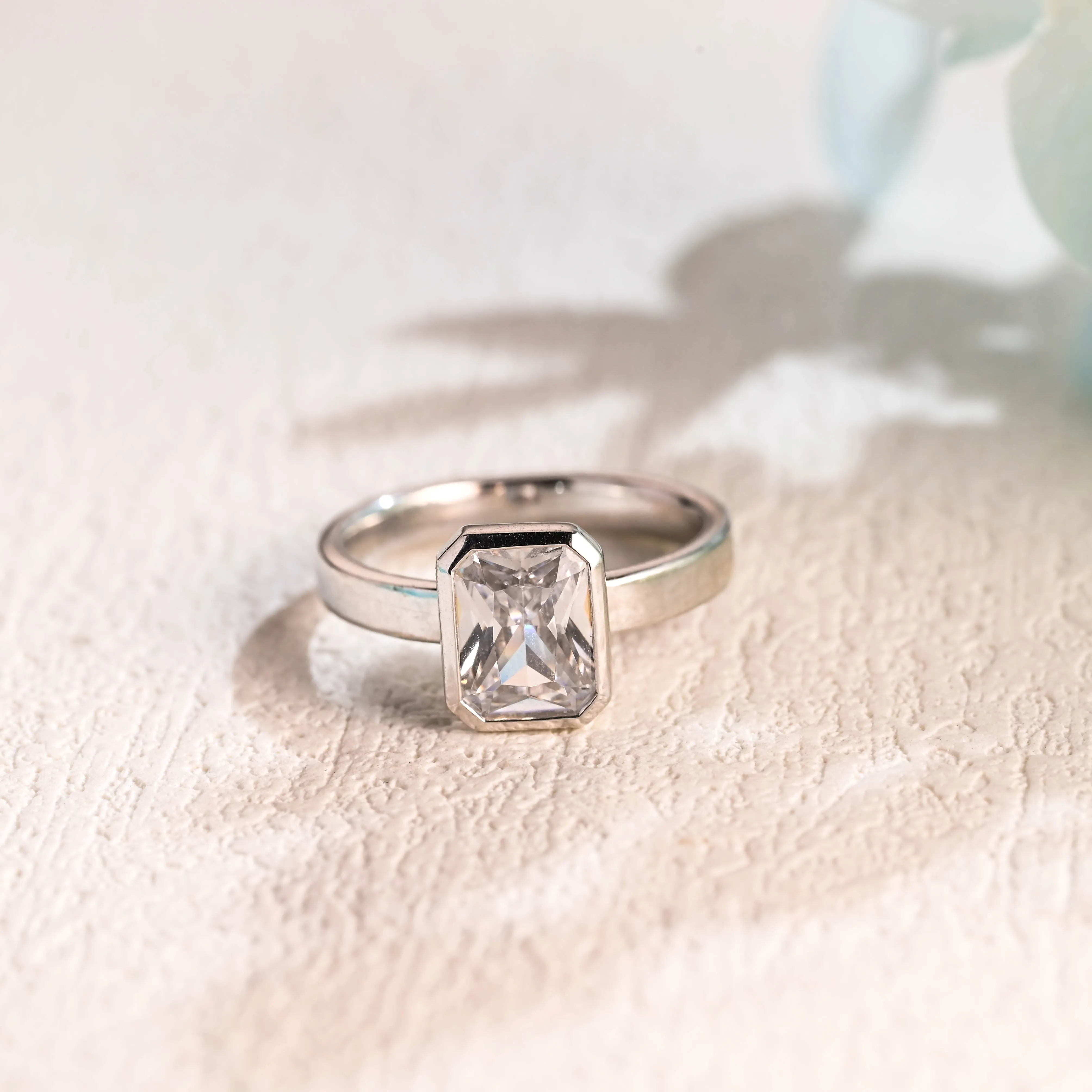 Solid Gold Solitaire Bezel 3mm Width Radiant Cut Moissanite Engagement Ring sold by Causyou product image thumbnail 5