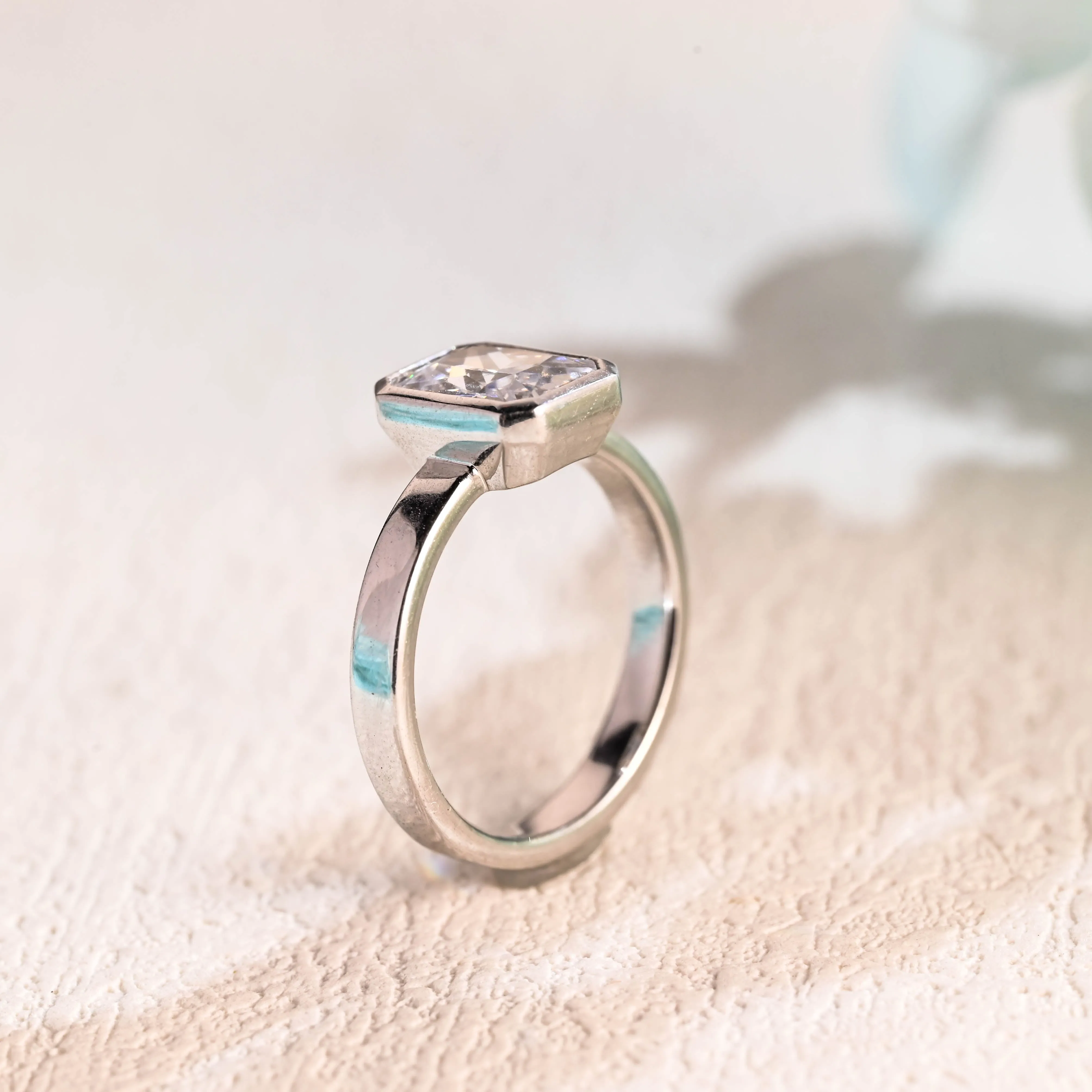 Solid Gold Solitaire Bezel 3mm Width Radiant Cut Moissanite Engagement Ring sold by Causyou